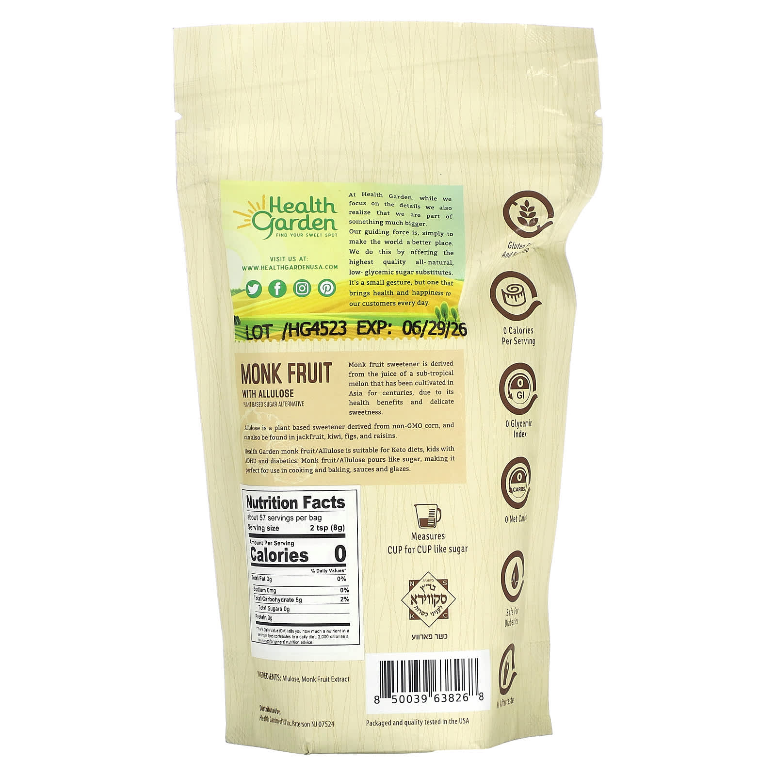 Health Garden, Monk Fruit with Allulose, 16 oz (454 g) - B0CX2YWXQM