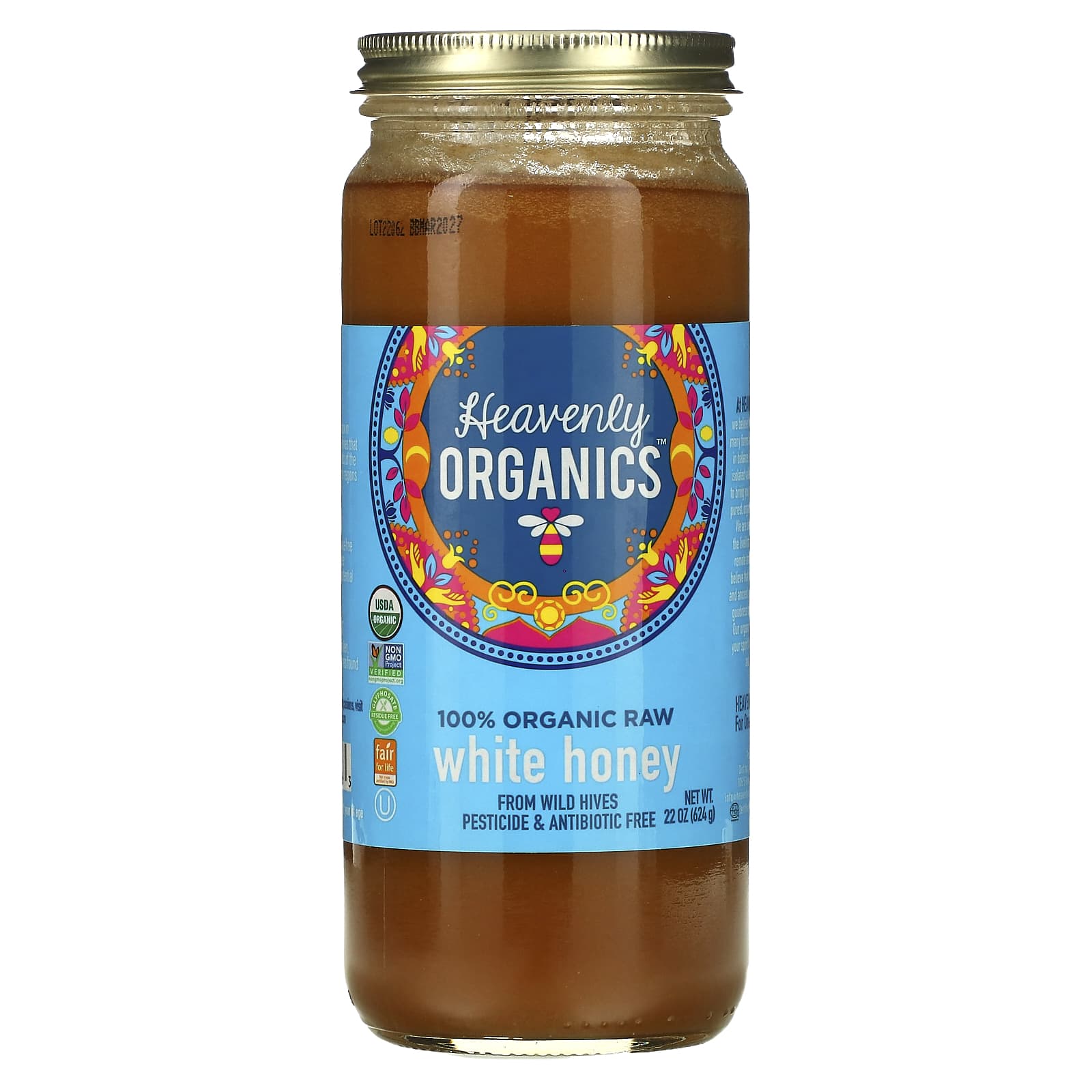 Heavenly Organics, 100% Organic Raw White Honey , 22 oz (624 g) - B00XM15VT4