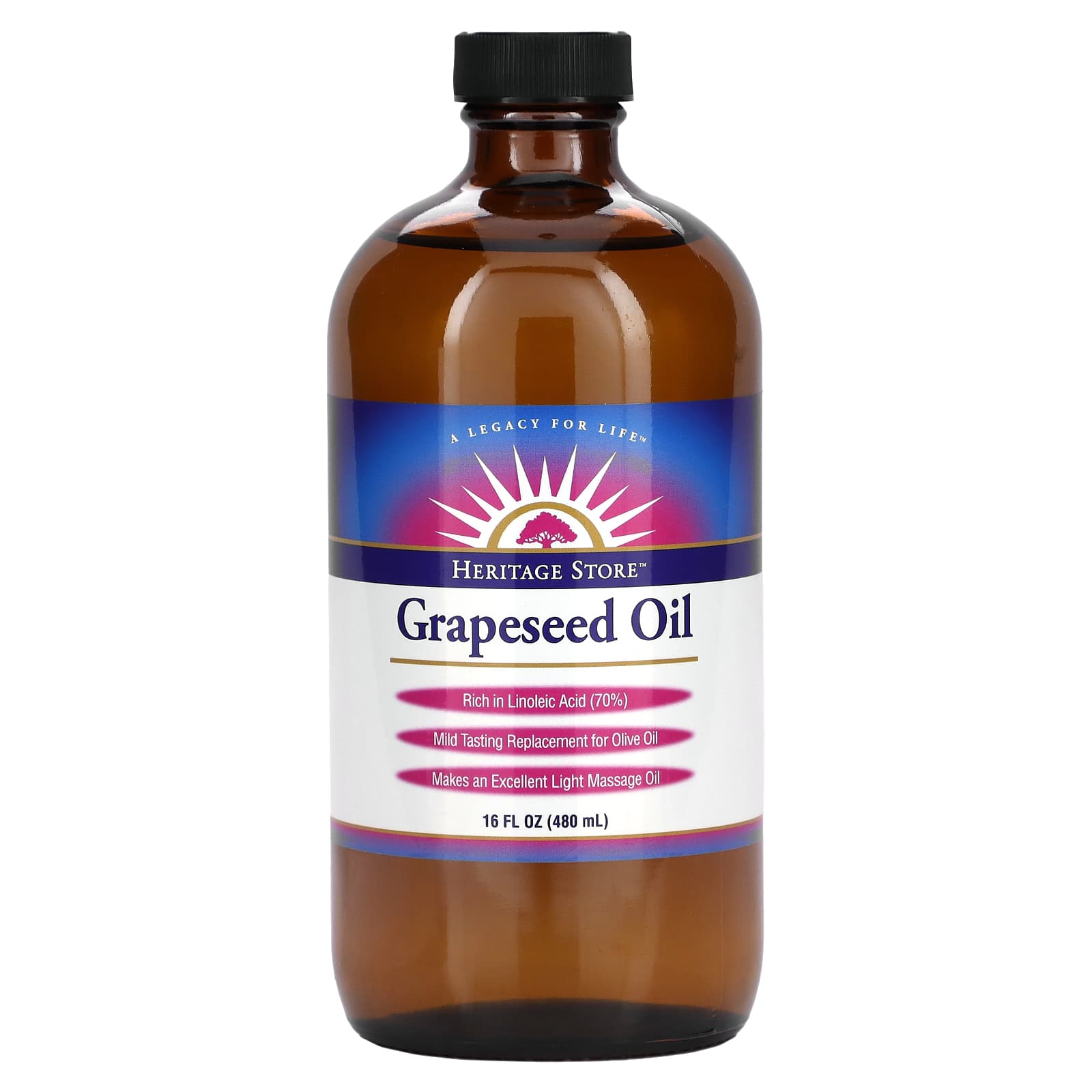 Heritage Store, Grapeseed Oil, 16 fl oz (480 ml) - B0001TM87S