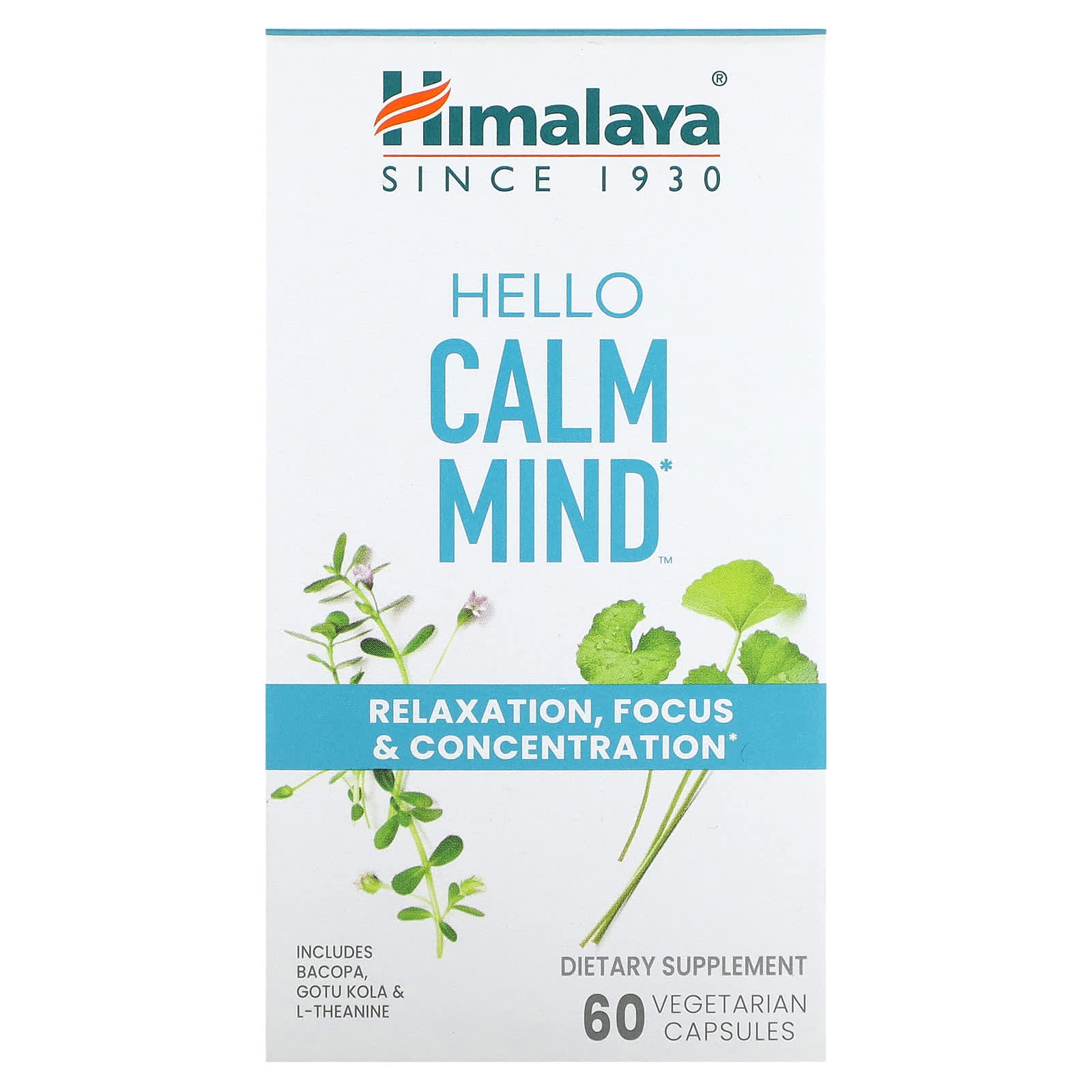 Himalaya, Hello Calm Mind, 60 Vegetarian Capsules - B098RBJ2WX