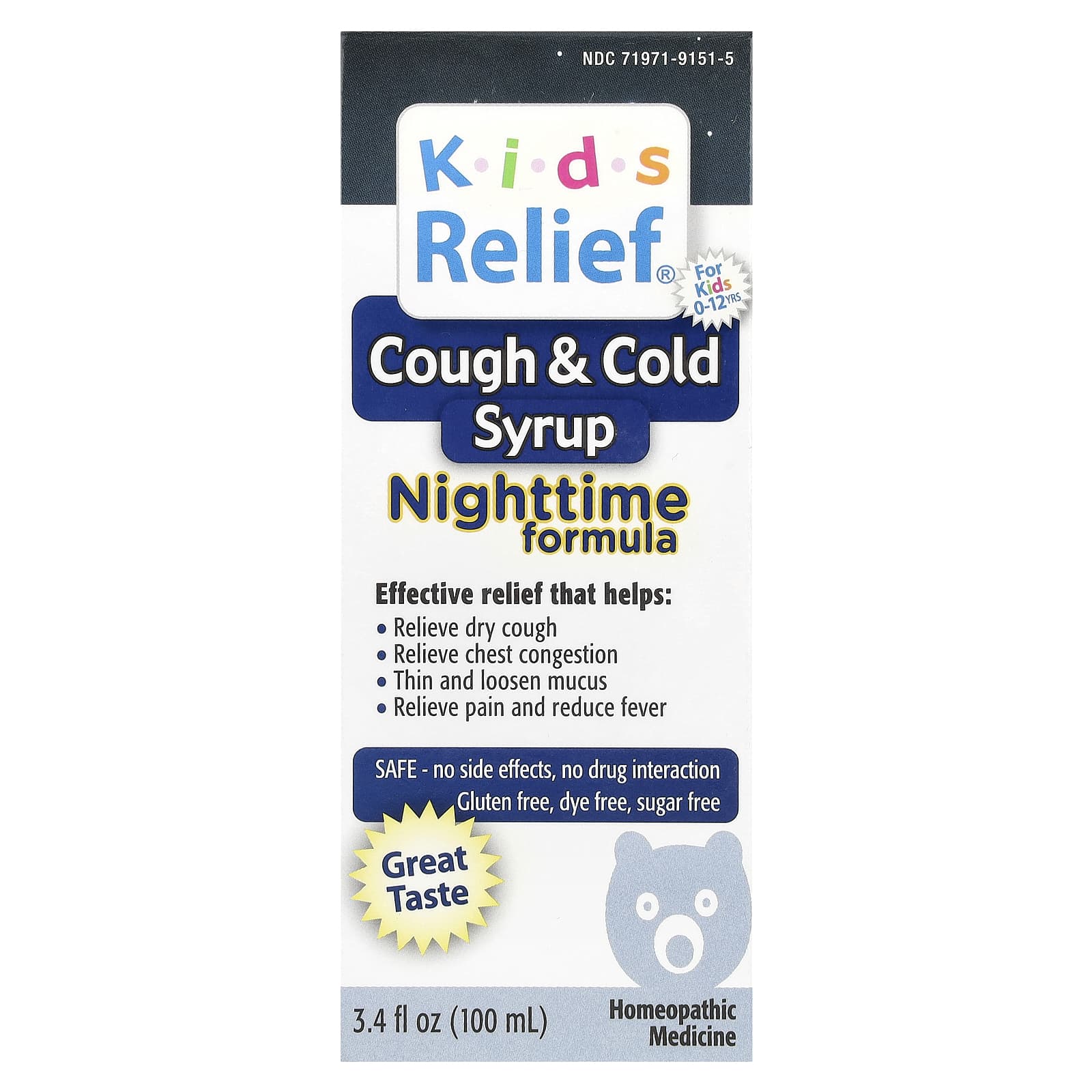 Homeolab USA, Kids Relief, Cough & Cold Syrup, Nighttime Formula, For Kids 0-12 Yrs, 3.4 fl oz (100 ml) - B0051AZ94Q
