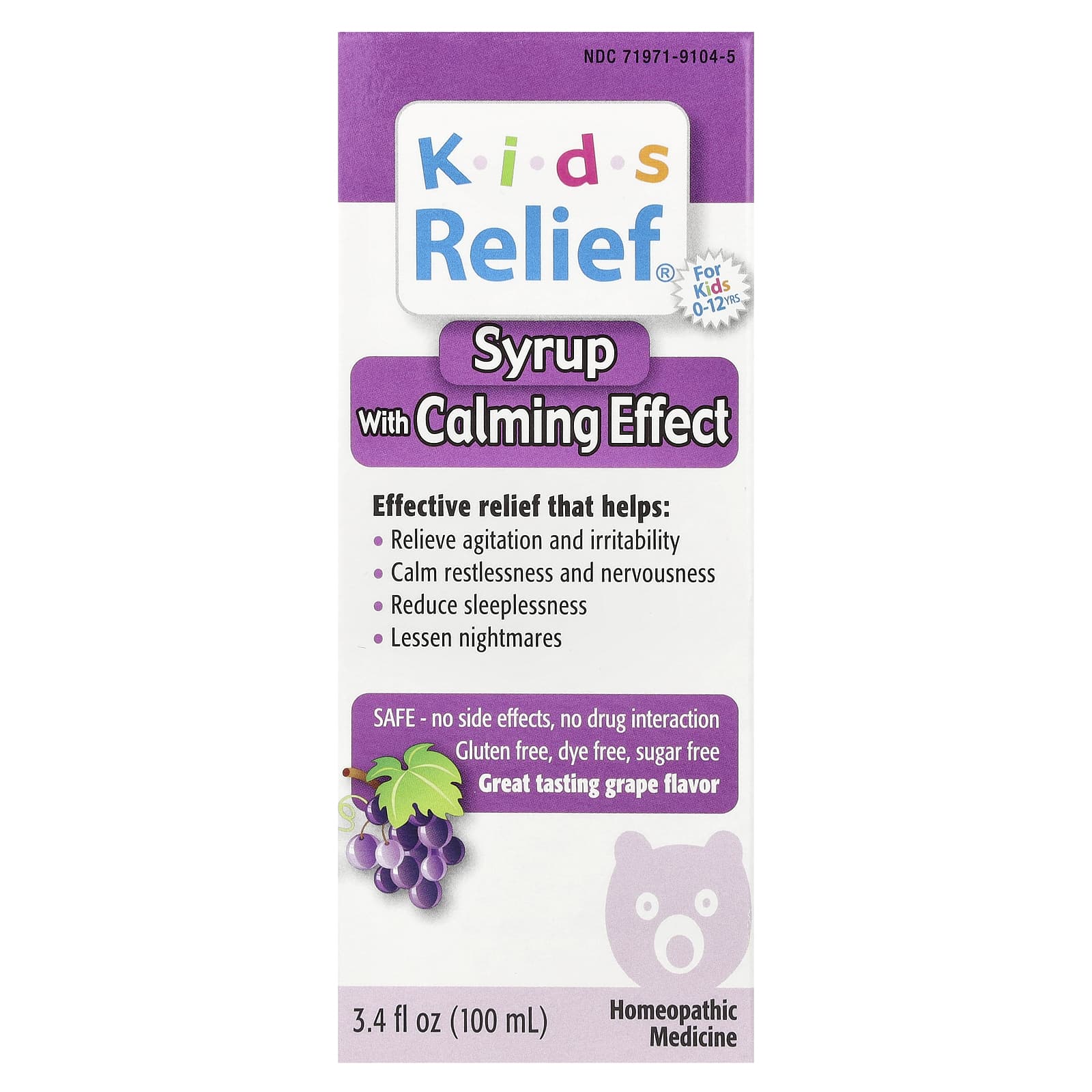 Homeolab USA, Kids Relief®, Syrup with Calming Effect, 0-12 Years, Grape, 3.4 fl oz (100 ml) - B001F0R4QM