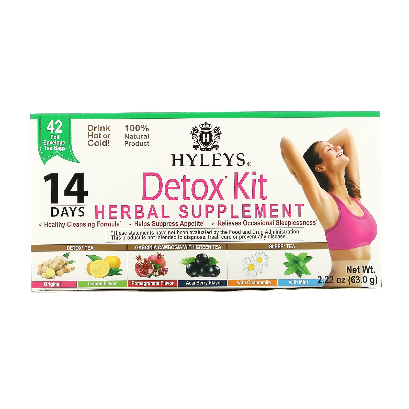 Hyleys Tea, 14 Days Detox Kit, Assorted, 42 Foil Envelope Tea Bags, 2.22 oz (63 g) - B01NBVME0K
