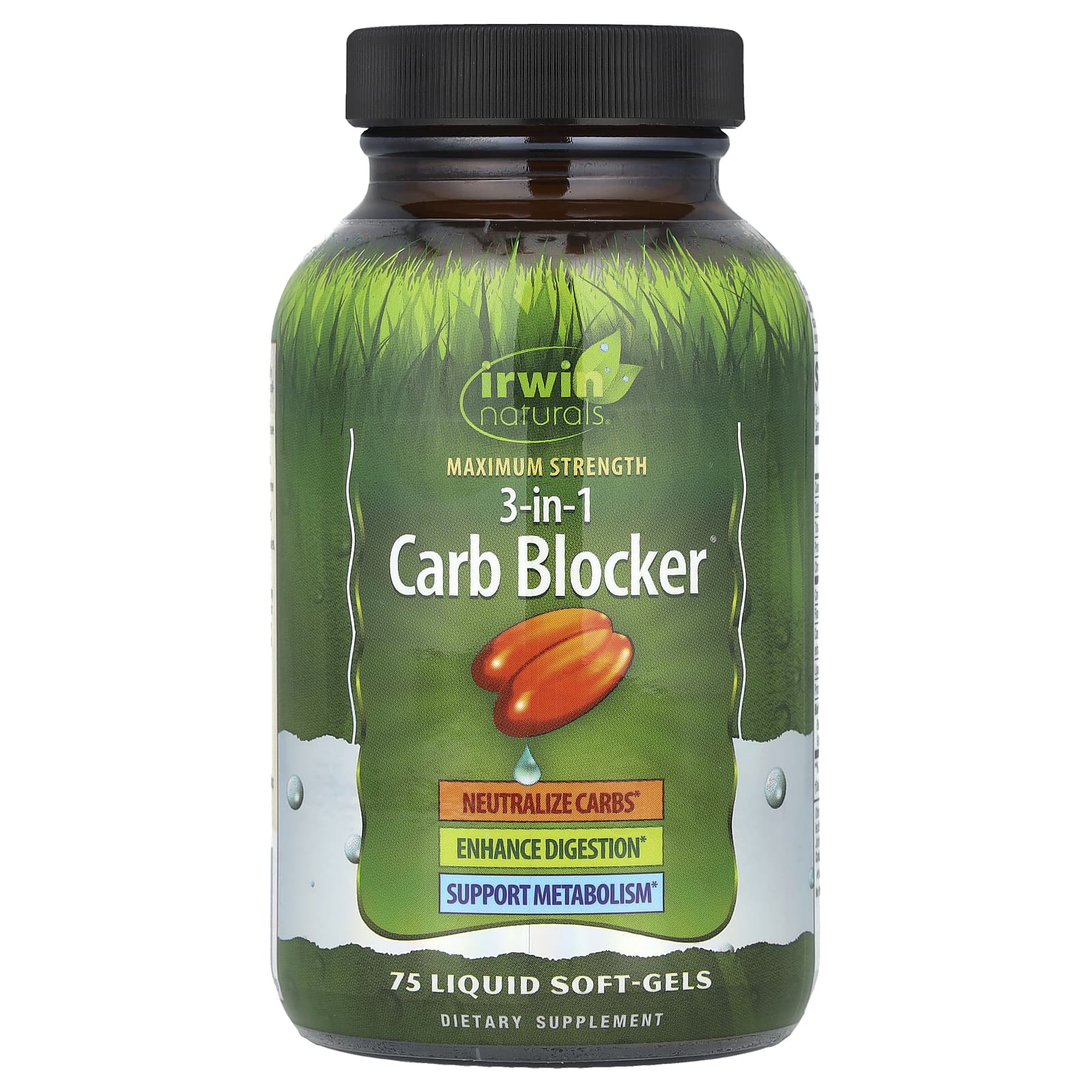 Irwin Naturals, 3-In-1 Carb Blocker®, Maximum Strength, 75 Liquid Soft-Gels - B00H4H6U0Q