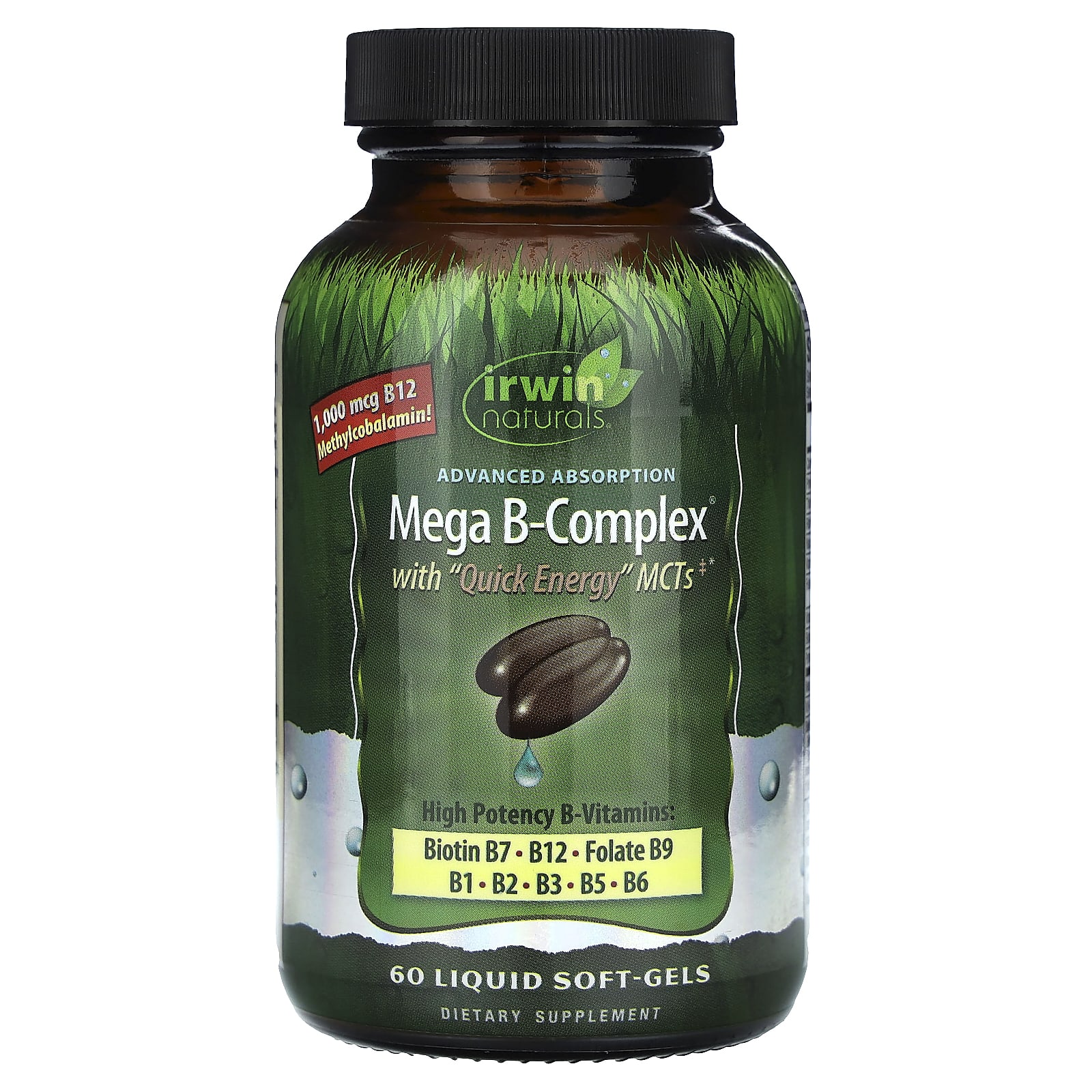 Irwin Naturals, Mega B-Complex with Quick Energy MCT's, 60 Liquid Soft-Gels - B0082ASDOU