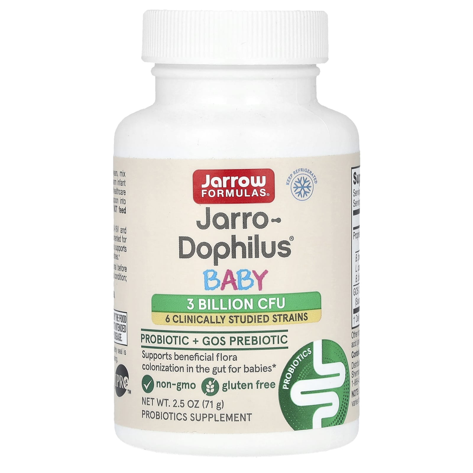 Jarrow Formulas, Baby Jarro-Dophilus, Probiotic + GOS Prebiotic, 3 Billion CFU, 2.5 oz (71 g) - B083QVHDB5