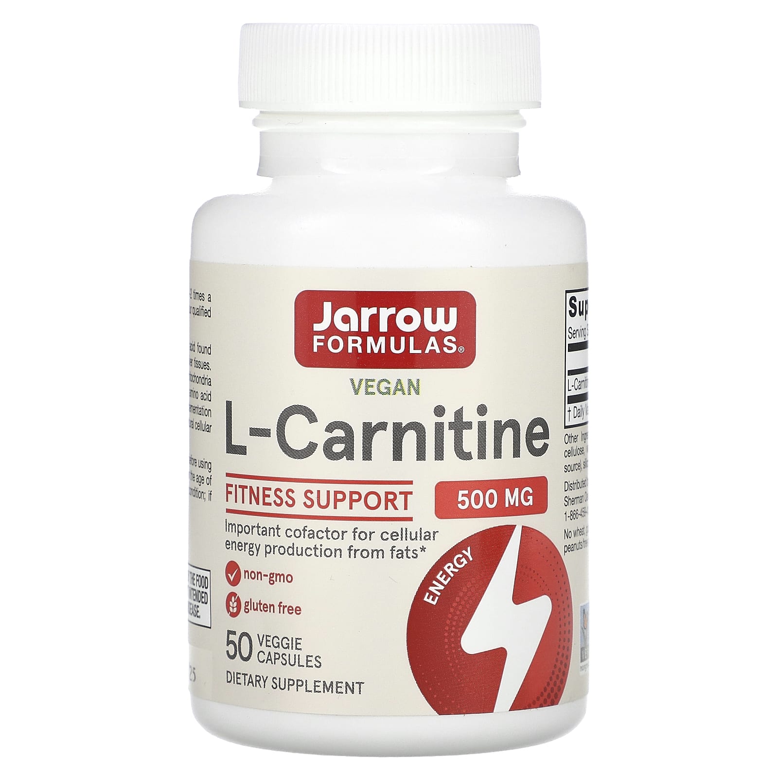 Jarrow Formulas, L-Carnitine, 500 mg, 50 Veggie Capsules - B0013OVV2S