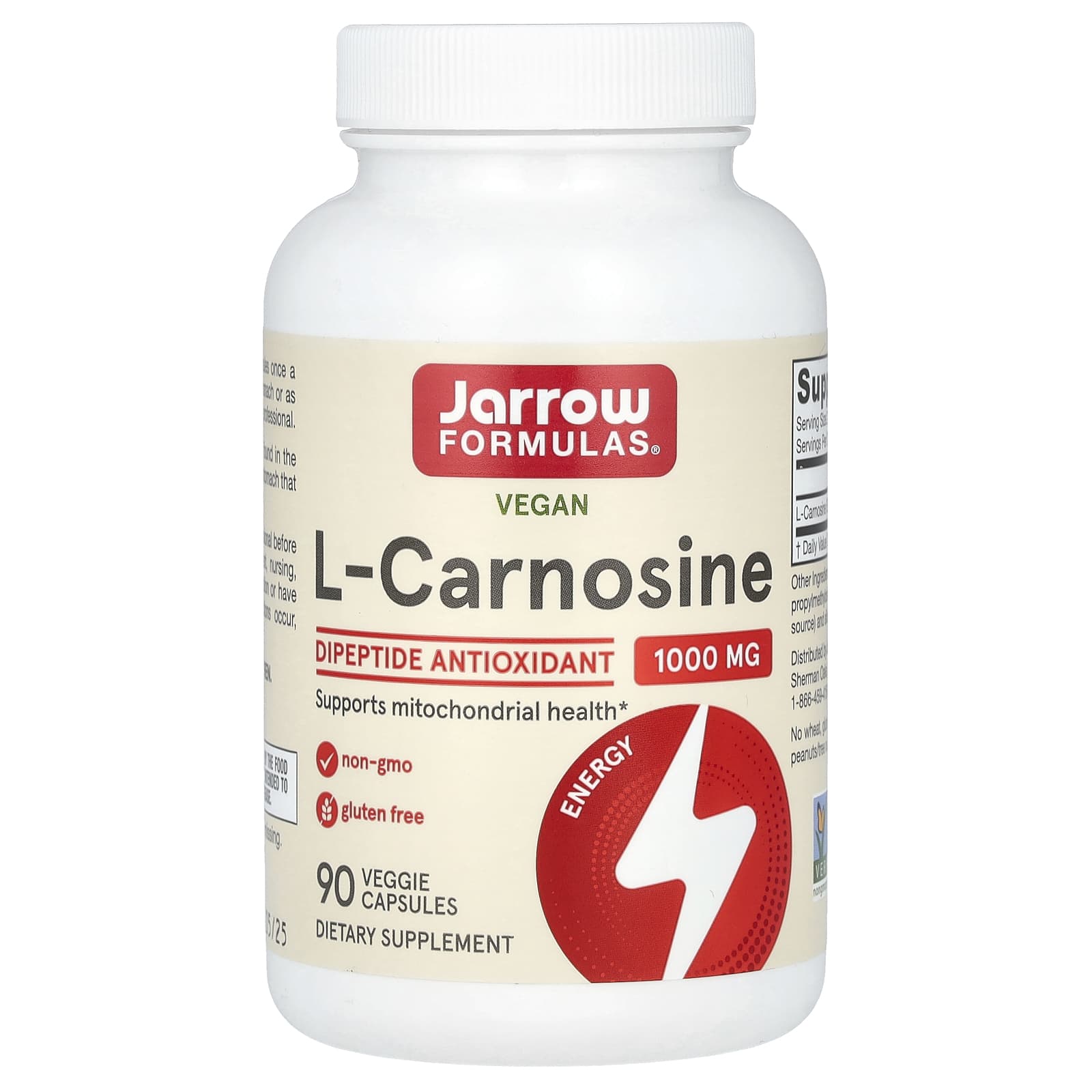 Jarrow Formulas, L-Carnosine, 1,000 mg, 90 Veggie Capsules (500 mg per Capsule) - B0013OVV4G