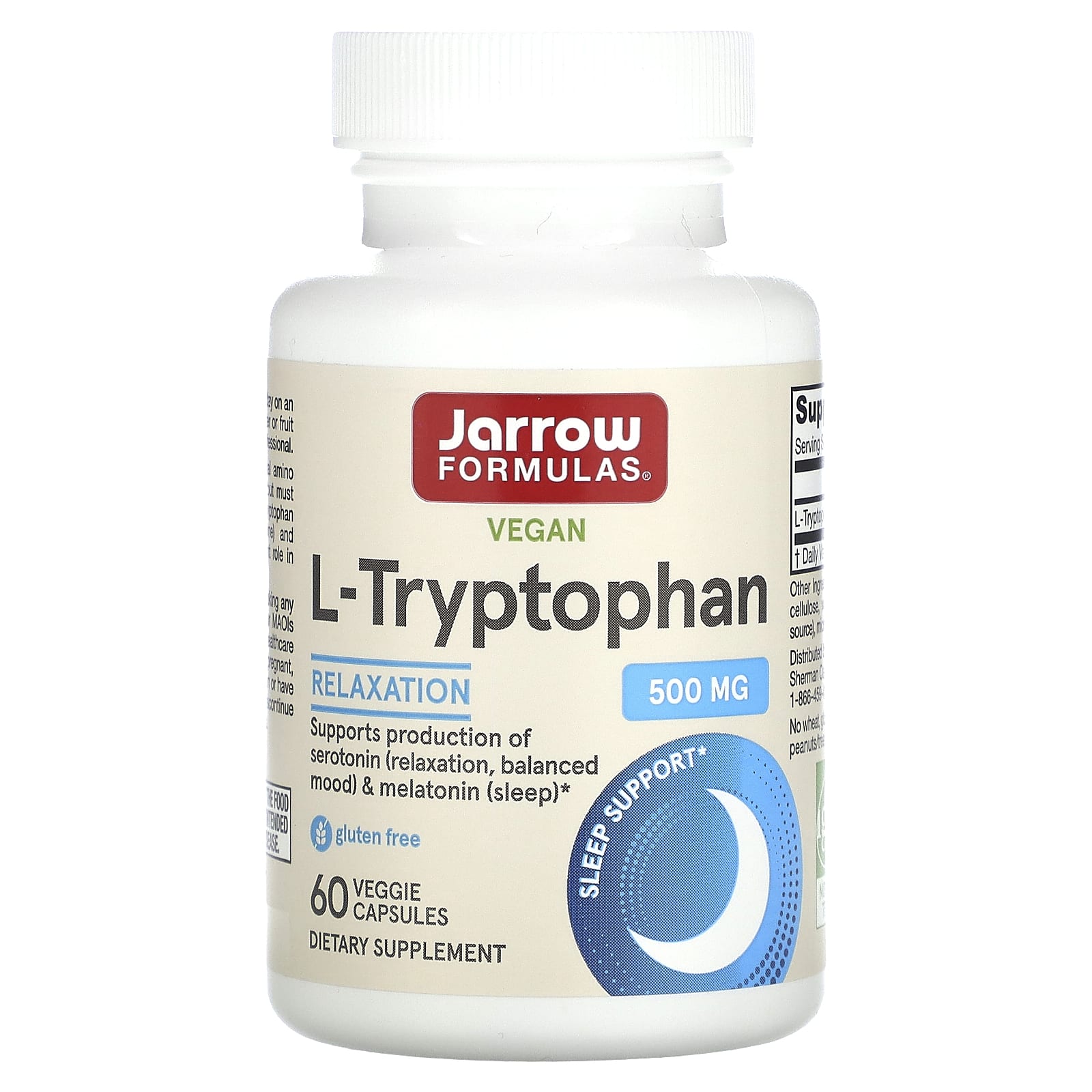Jarrow Formulas, L-Tryptophan, 500 mg, 60 Veggie Capsules - B0019LWIDG
