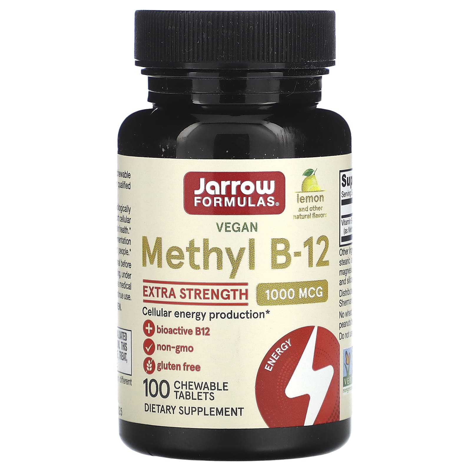 Jarrow Formulas, Methyl B-12, Extra Strength, Lemon, 1,000 mcg, 100 Chewable Tablets - B002FJW3ZY