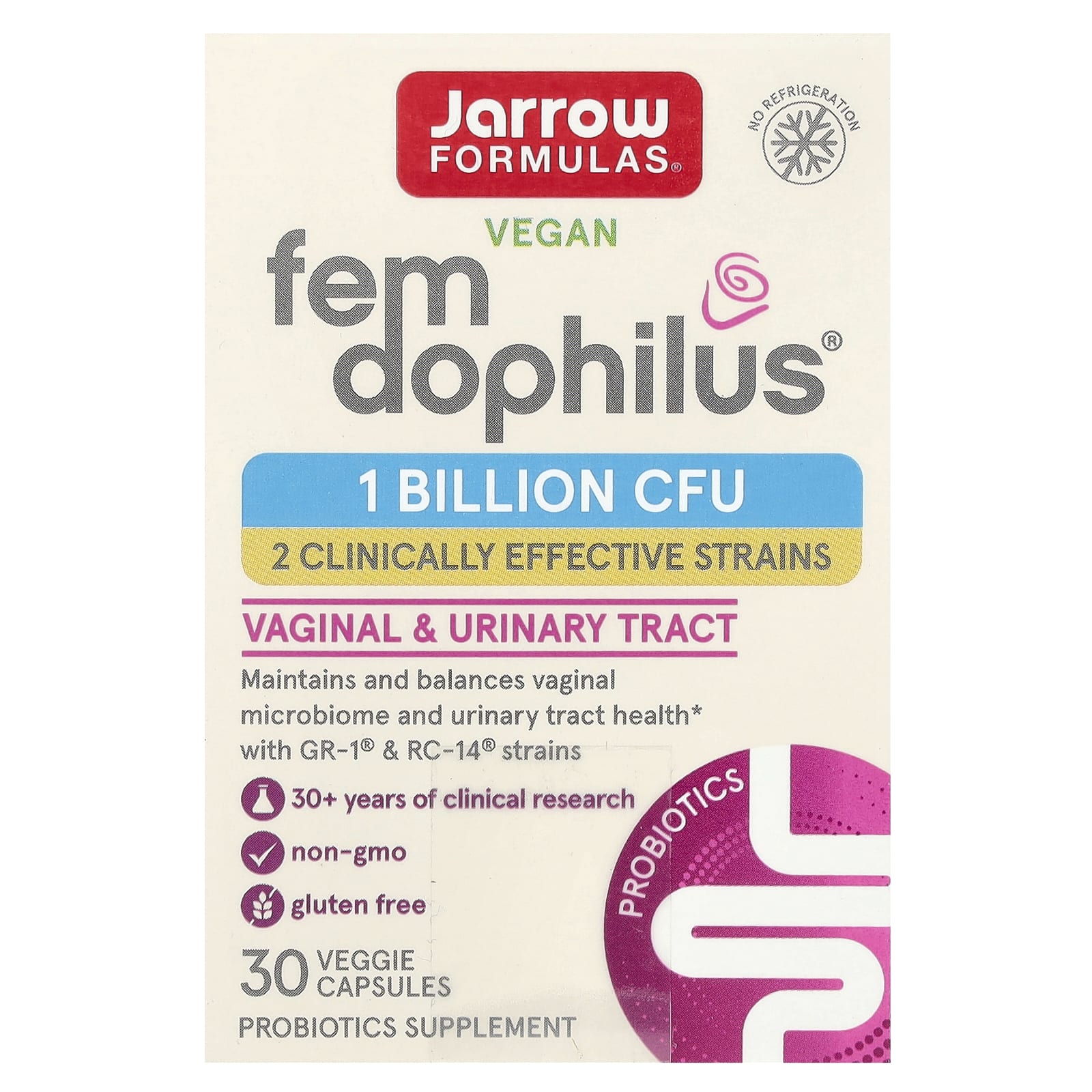 Jarrow Formulas, Vegan Fem Dophilus®, 1 Billion CFU, 30 Veggie Capsules - B0140MJAXG