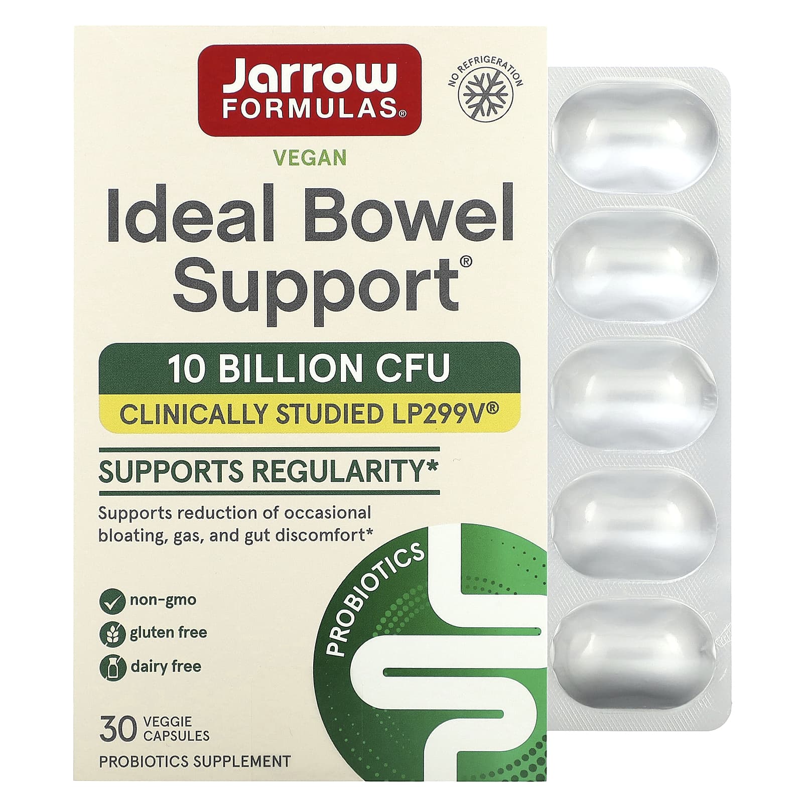 Jarrow Formulas, Vegan Ideal Bowel Support, 10 Billion CFU, 30 Veggie Capsules - B00O4BPX9O