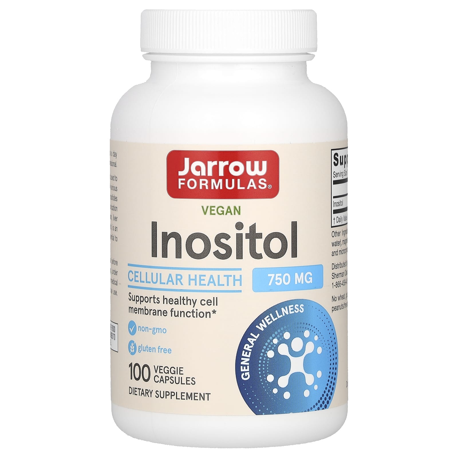 Jarrow Formulas, Vegan Inositol, 750 mg, 100 Veggie Capsules - B0001TNL3I