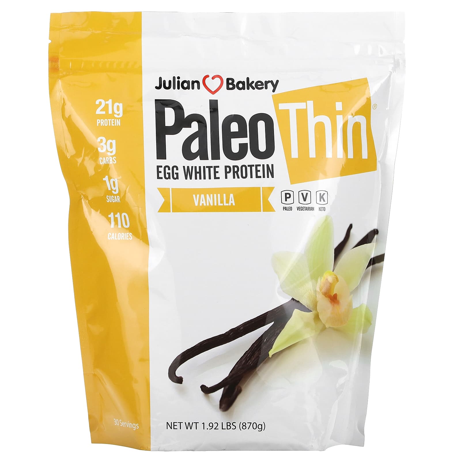 Julian Bakery, Paleo Thin, Egg White Protein, Vanilla, 1.92 lbs (870 g) - B00H49XXSQ