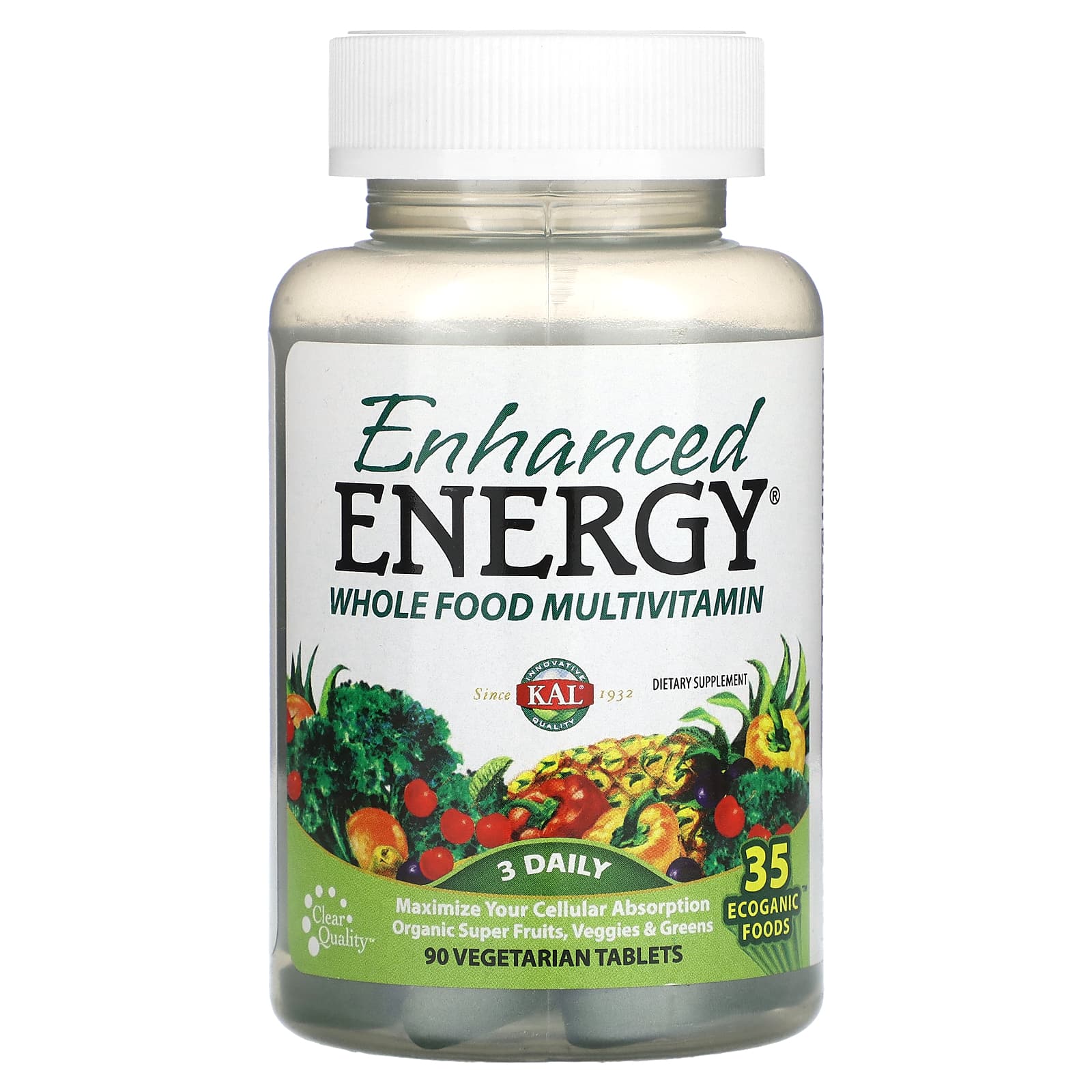 KAL, Enhanced Energy, Whole Food Multivitamin, 90 Vegetarian Tablets - B00028OMTA