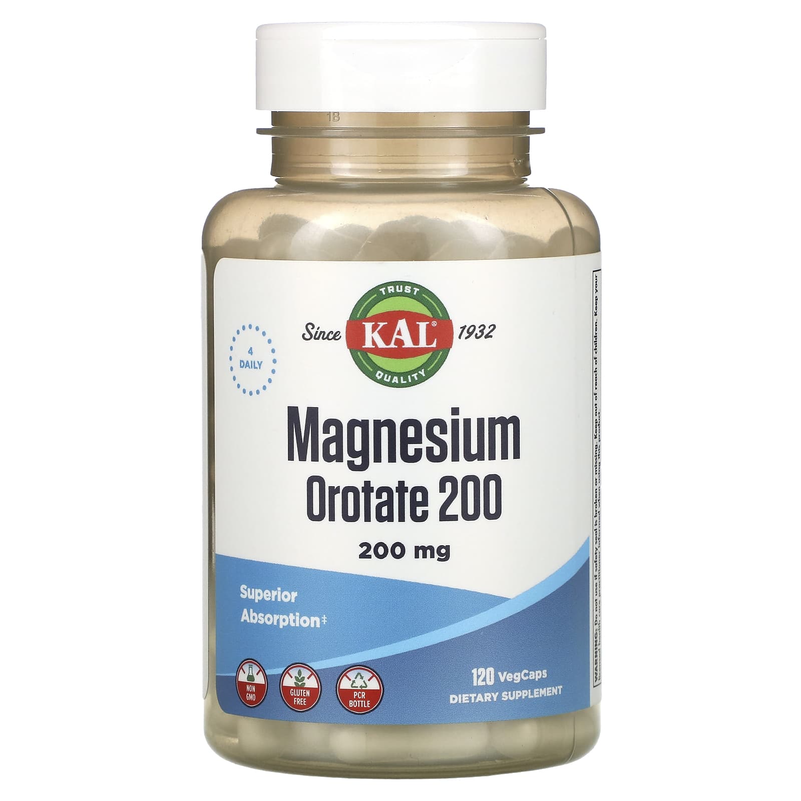 KAL, Magnesium Orotate 200, 200 mg, 120 Vegcaps (50 mg per Capsule) - B00020HW4A