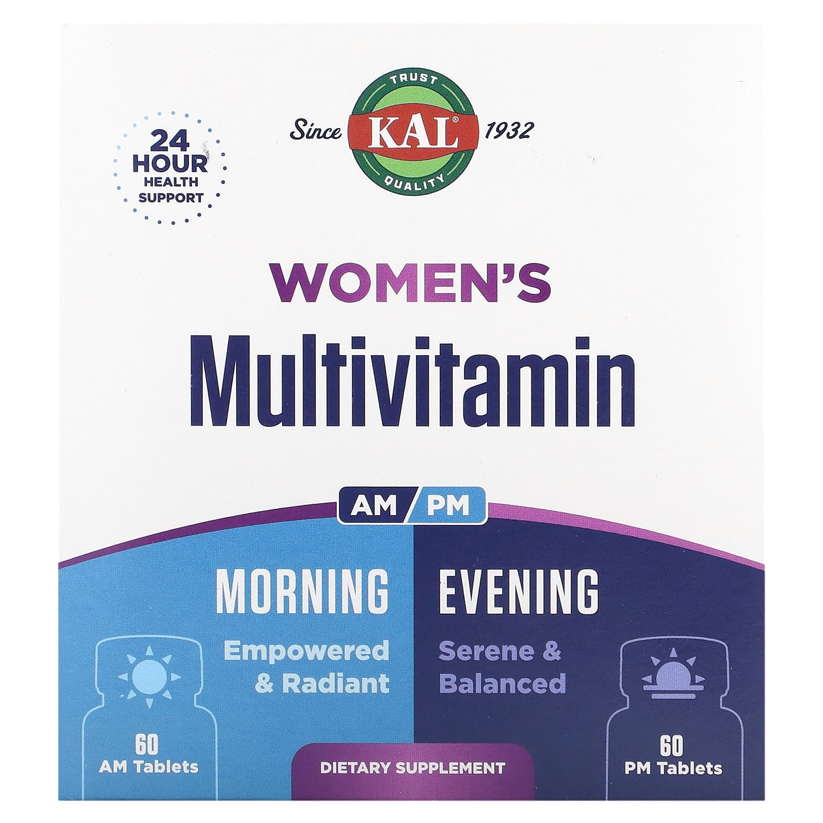KAL, Women's Multivitamin, Morning & Evening, 2 Pack, 60 Tablets Each - B0BTQW3RRS