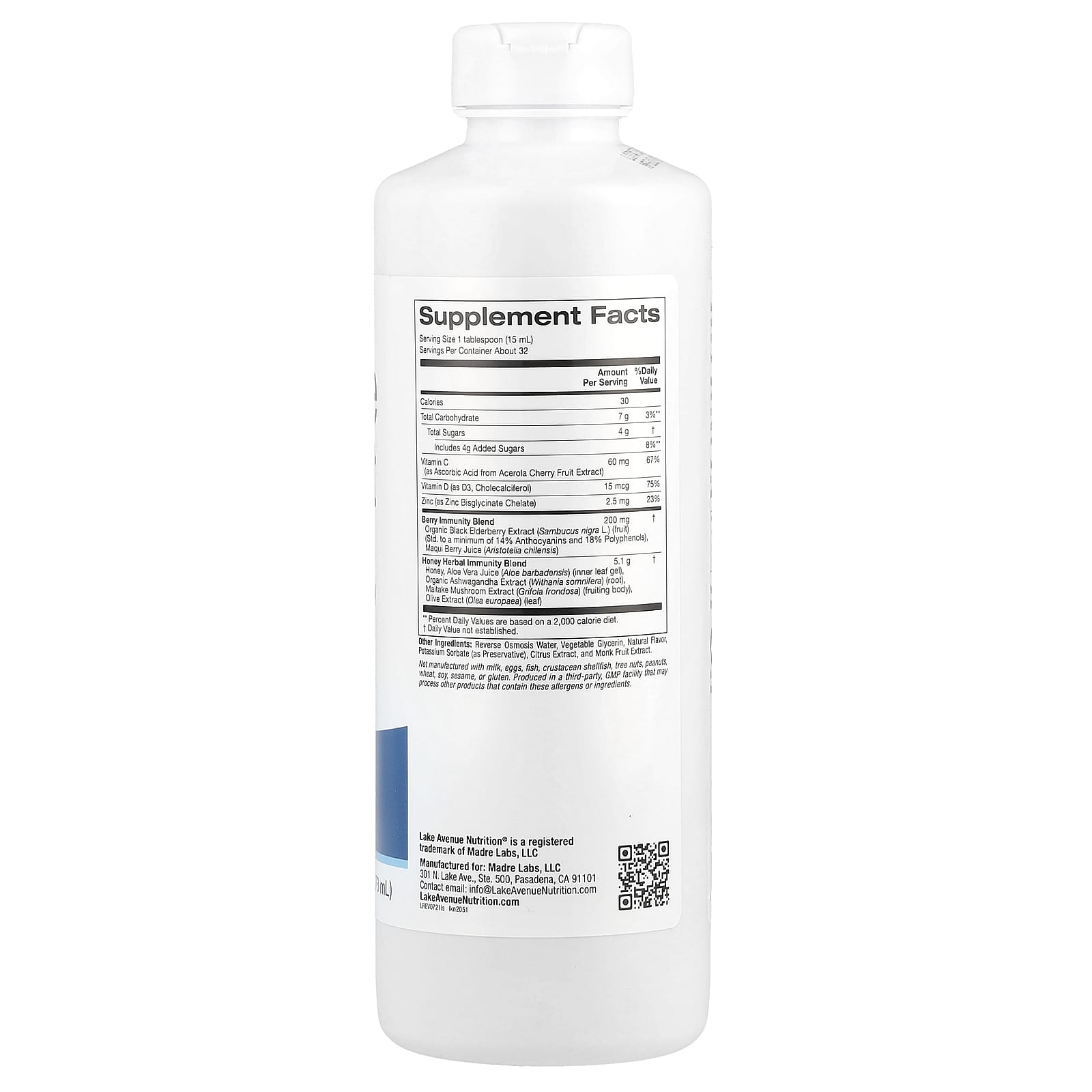 Lake Avenue Nutrition, Immune Support with Sambucus, Maqui Berry, Ashwagandha, Aloe Vera and Honey, 16 fl oz (473 ml) - 