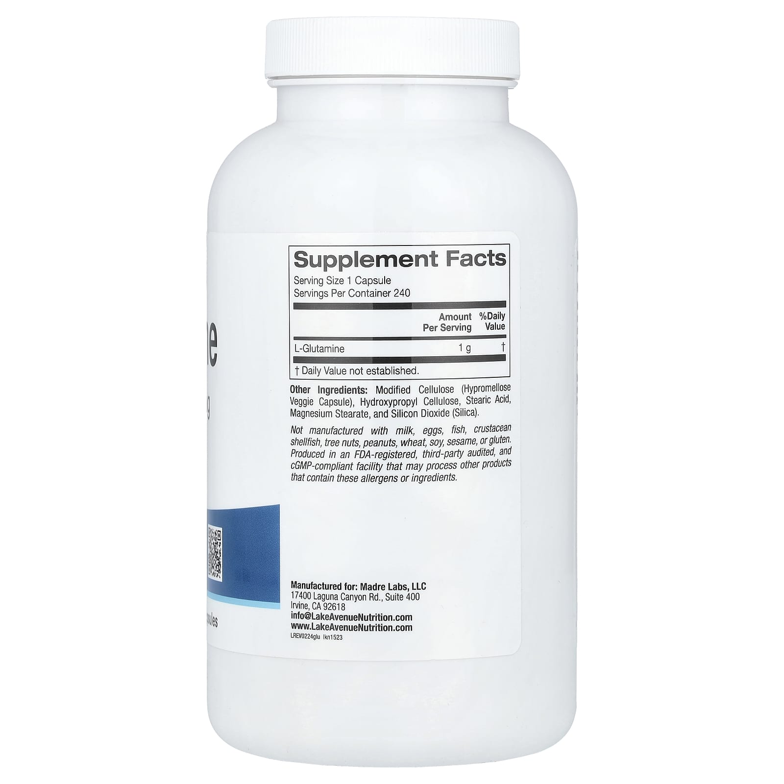 Lake Avenue Nutrition, L-Glutamine, 1,000 mg, 240 Veggie Capsules - B081NVZRVD