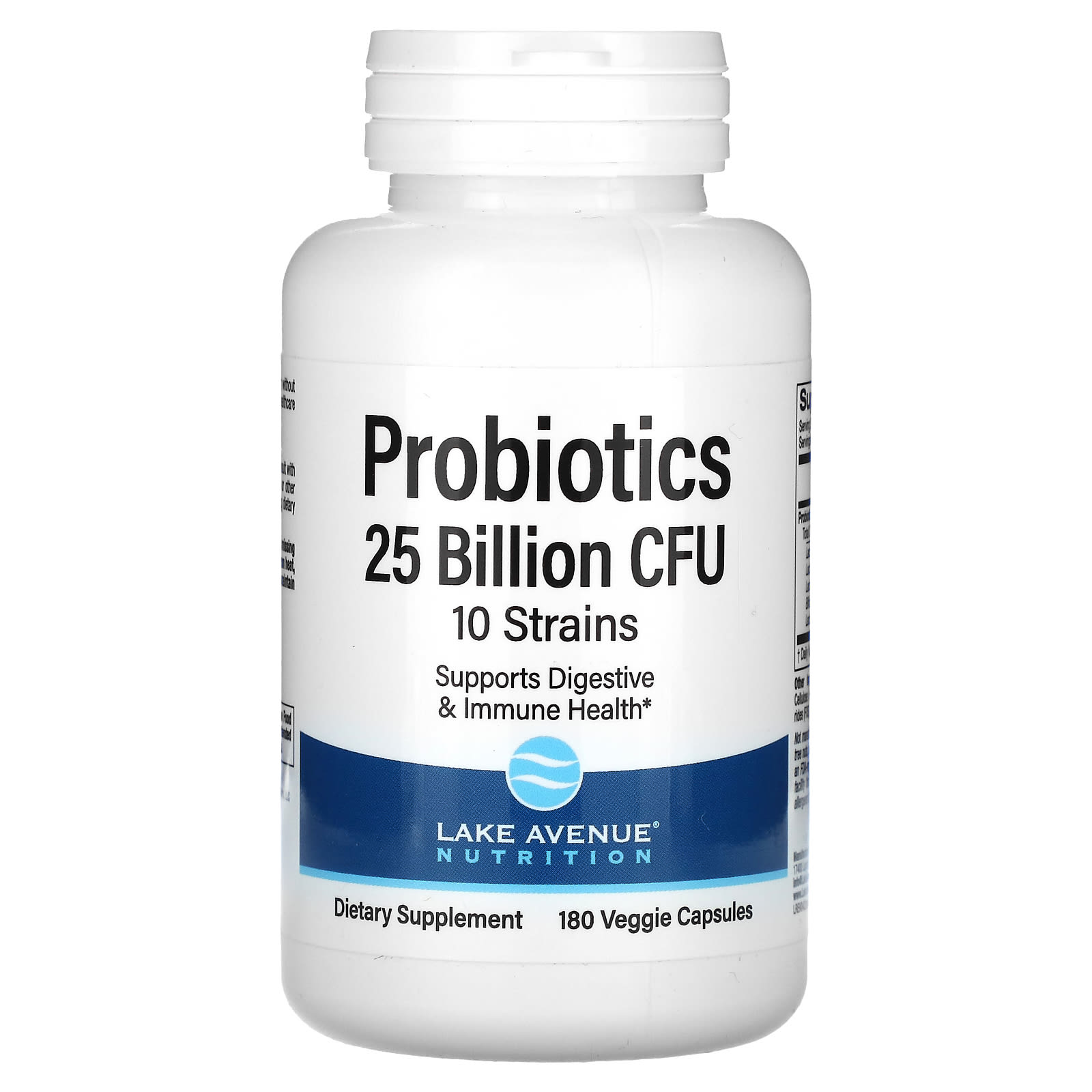 Lake Avenue Nutrition, Probiotics, 10 Strain Blend, 25 Billion CFU, 180 Veggie Capsules - B081T6CY11