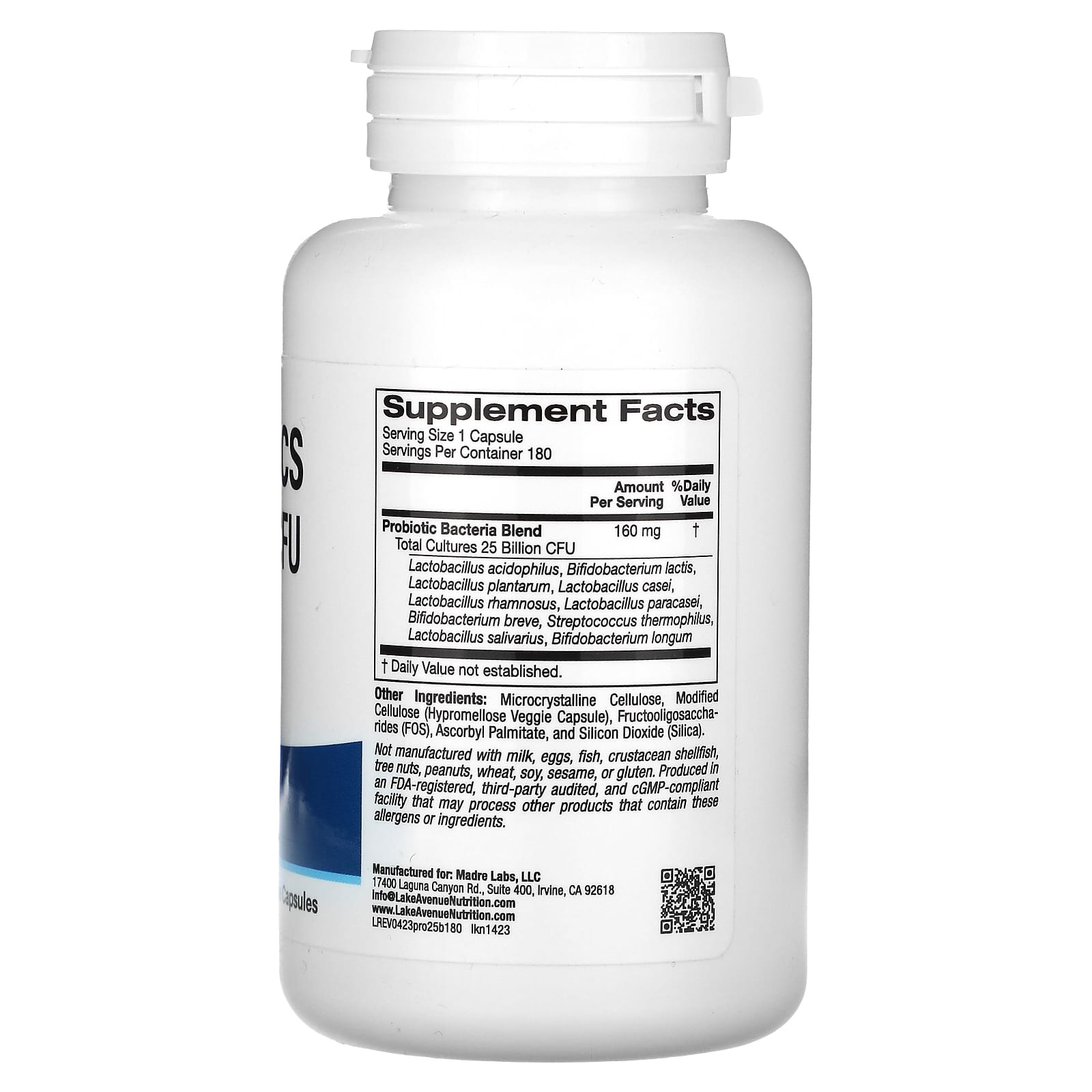 Lake Avenue Nutrition, Probiotics, 10 Strain Blend, 25 Billion CFU, 180 Veggie Capsules - B081T6CY11