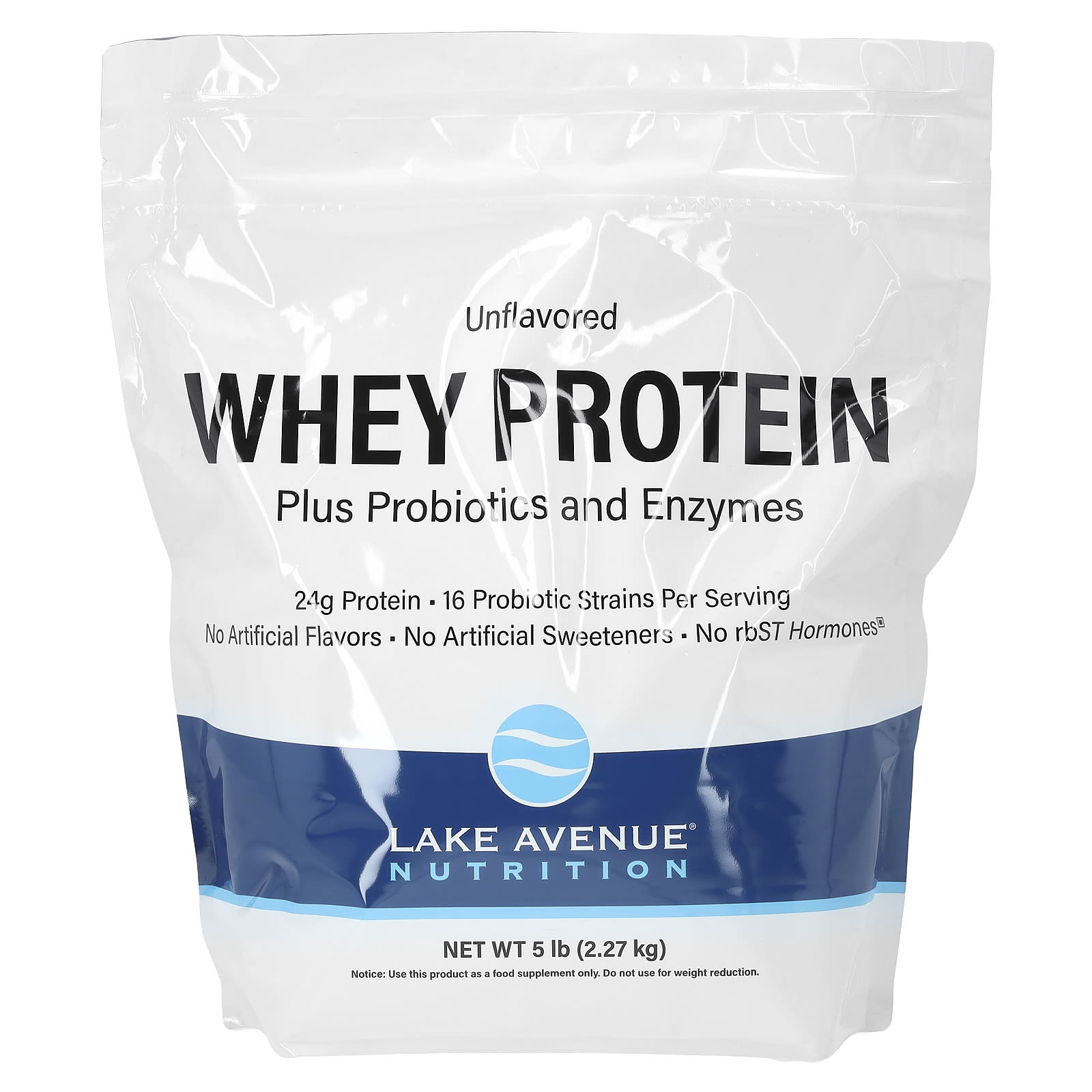 Lake Avenue Nutrition, Whey Protein + Probiotics, Unflavored, 24g Protein, 5 lb (2.27 kg)