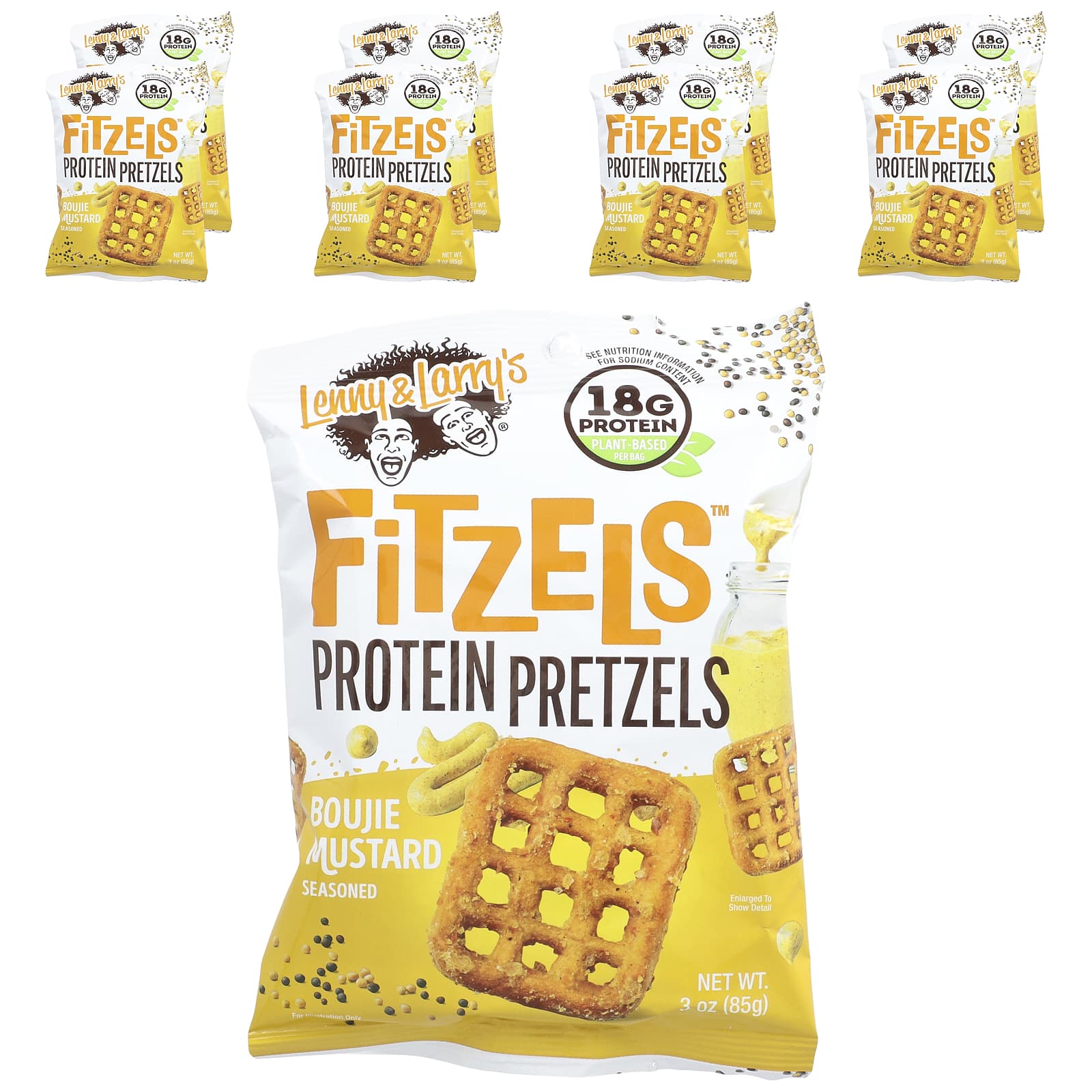 Lenny & Larry's, Fitzels™, Protein Pretzels, Boujie Mustard , 8 Packs, 3 oz (85 g) Each - B0CVZG2C9X