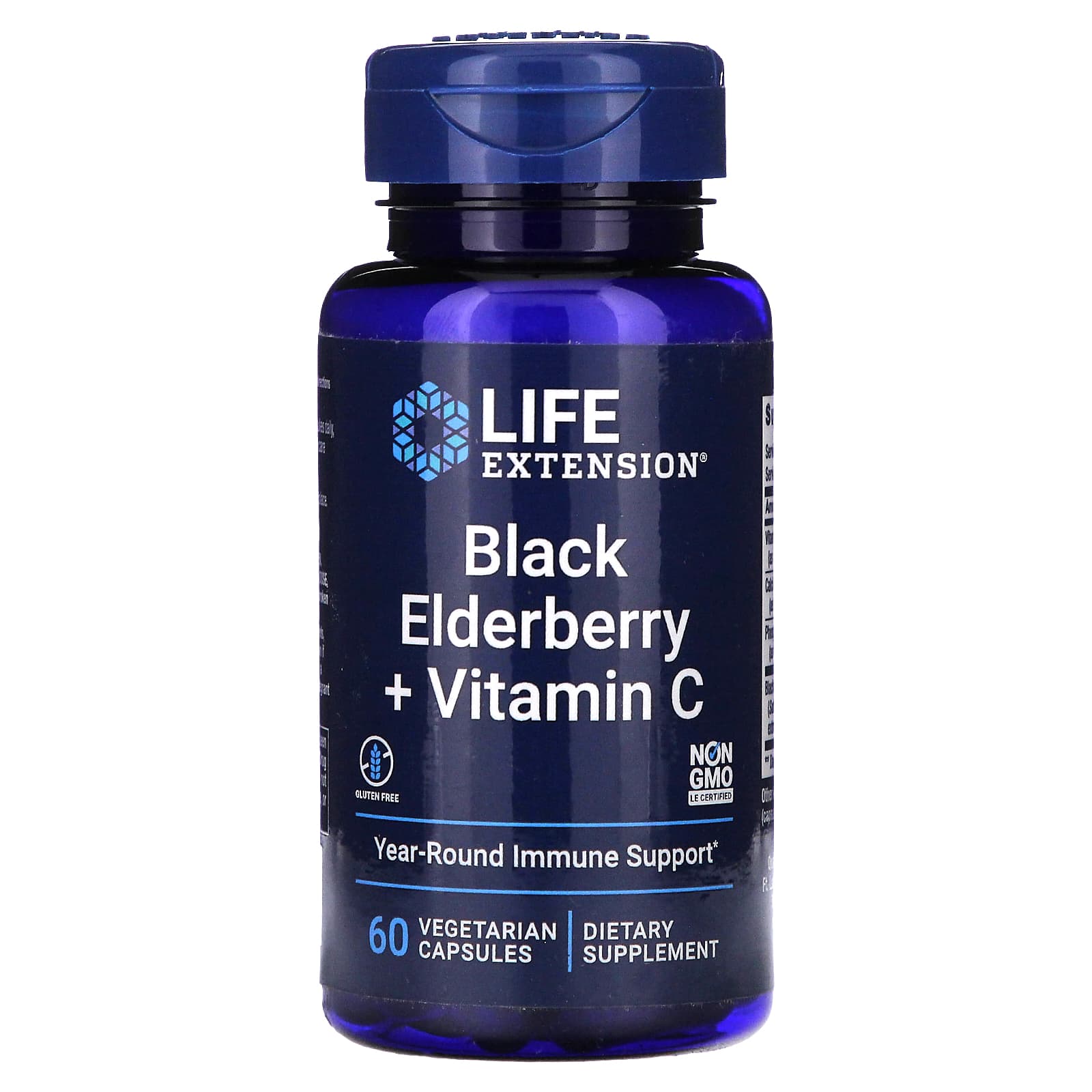 Life Extension, Black Elderberry + Vitamin C, 60 Vegetarian Capsules - B08F7WS59S