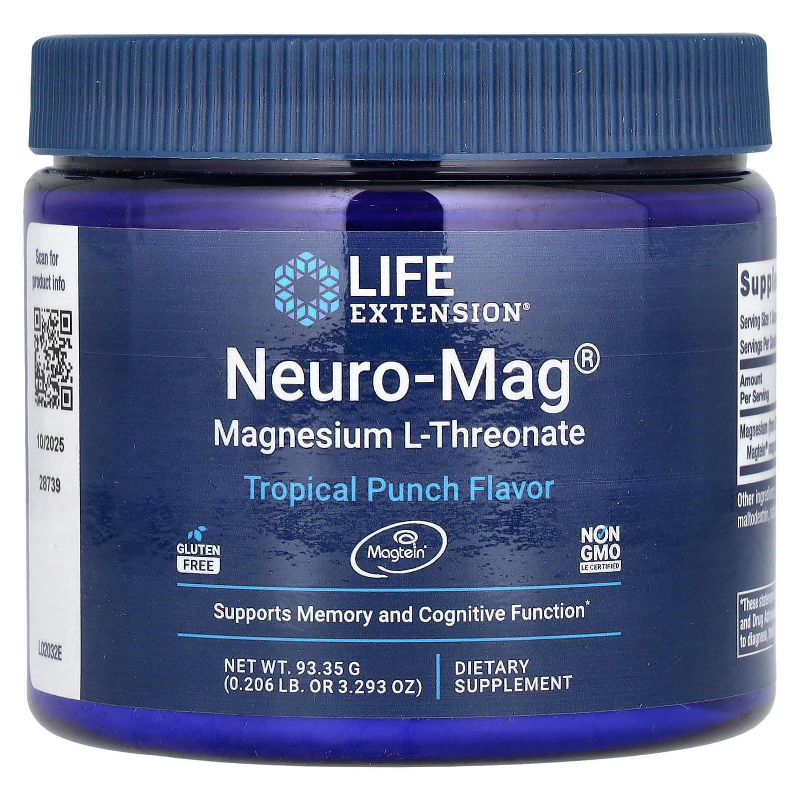 Life Extension, Neuro-Mag Magnesium L-Threonate, Tropical Punch , 3.293 oz (93.35 g) - B076B6JTMW