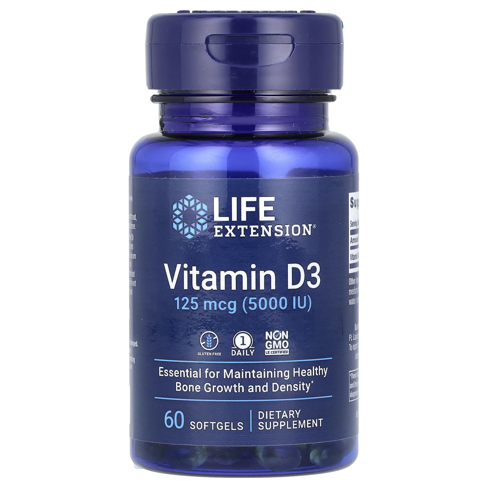 Life Extension, Vitamin D3, 125 mcg (5,000 IU), 60 Softgels - B000GTFOBA