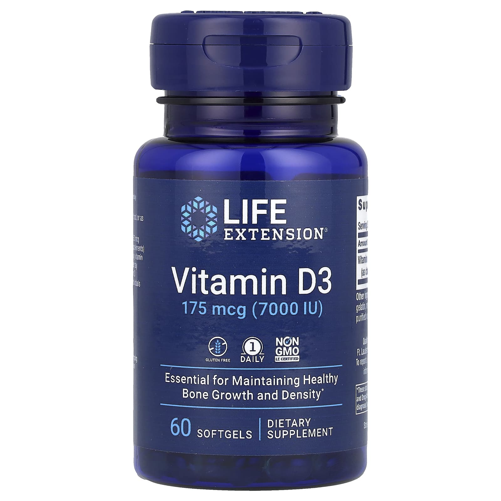 Life Extension, Vitamin D3, 175 mcg (7,000 IU), 60 Softgels - B002YZ51KS