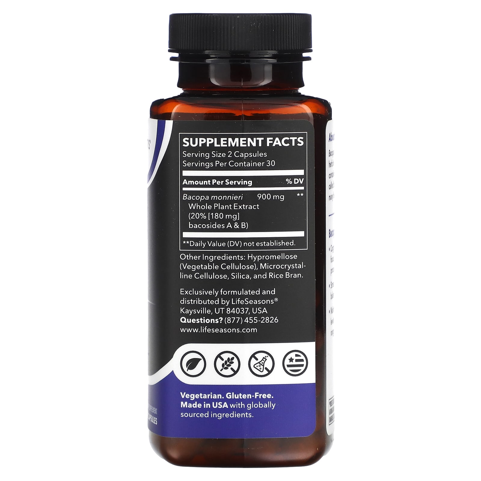 LifeSeasons, Bacopa Extract, 900 mg, 60 Veg Capsules (450 mg per Capsule) - B0BT68PG7G