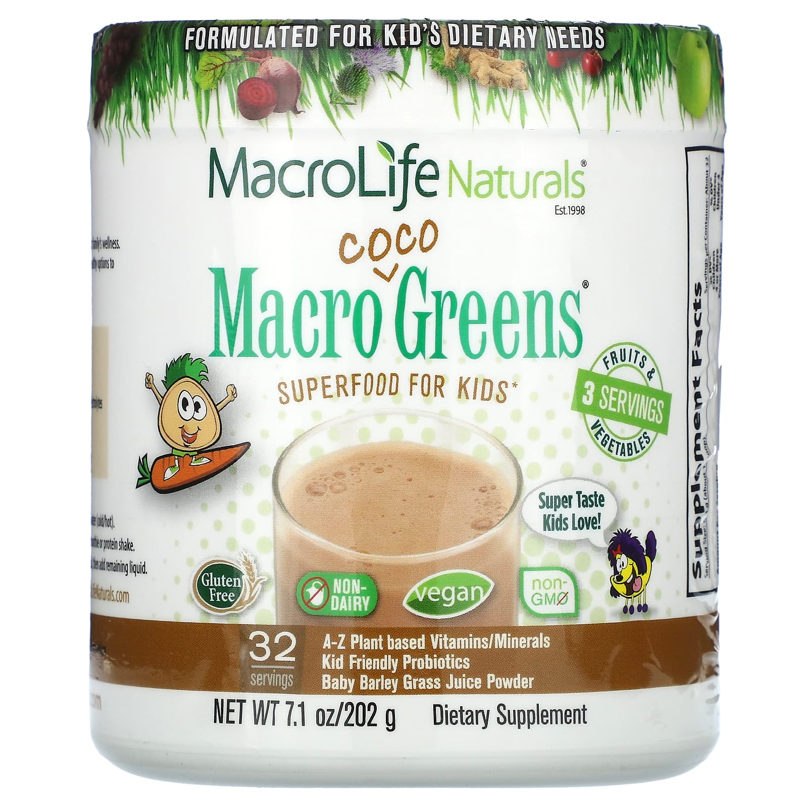Macrolife Naturals, Macro Coco Greens, Superfood for Kids, 7.1 oz (202 g) - B0063I1QH4