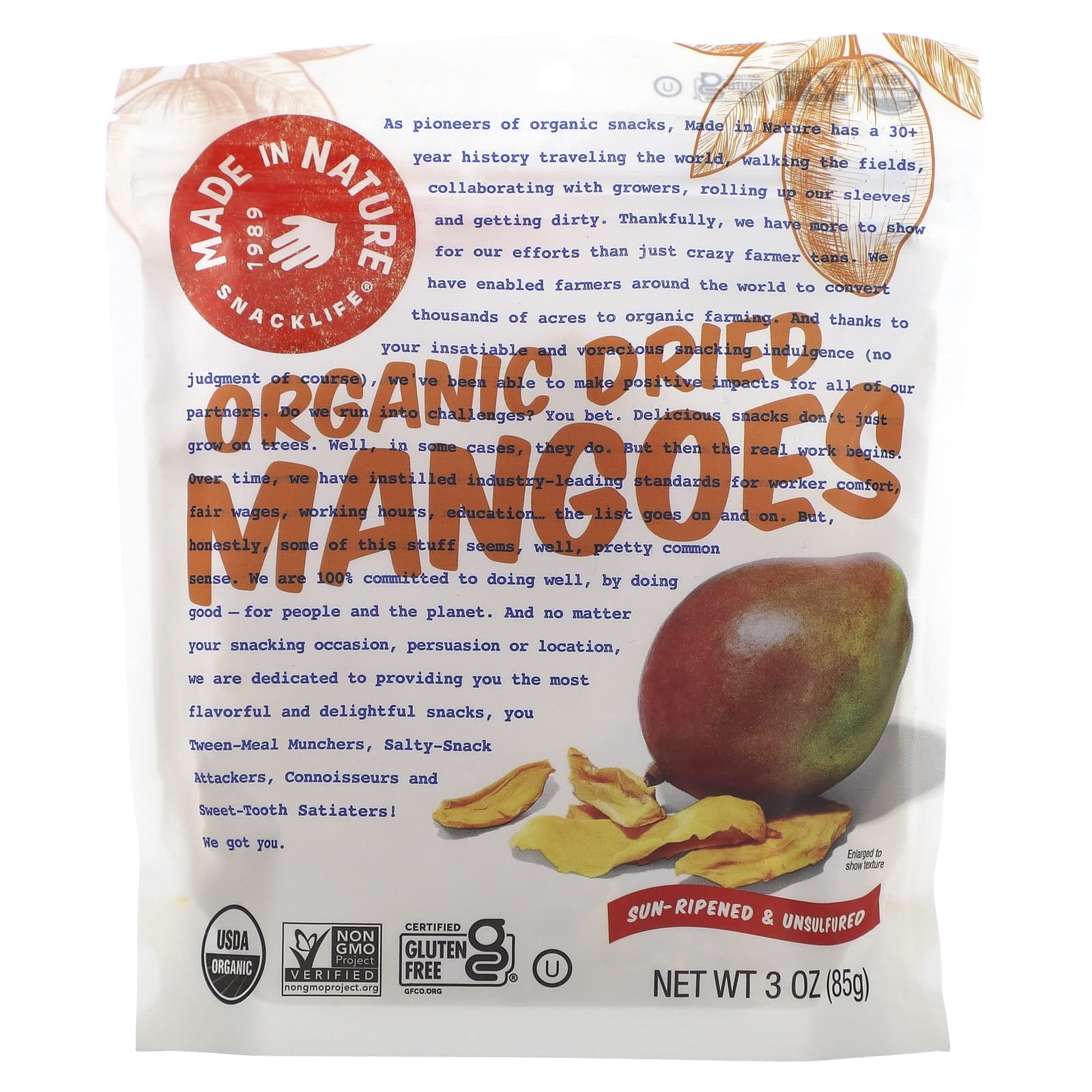 Made in Nature, Organic Dried Mangoes, Sour-Ripened & Unsulfured, 3 oz (85 g) - B000VK45OG