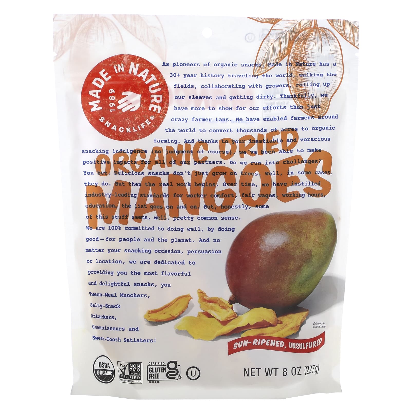 Made in Nature, Organic Dried Mangoes, Sun-Ripened, Unsulfured, 8 oz (227 g) - B01IX3D12O
