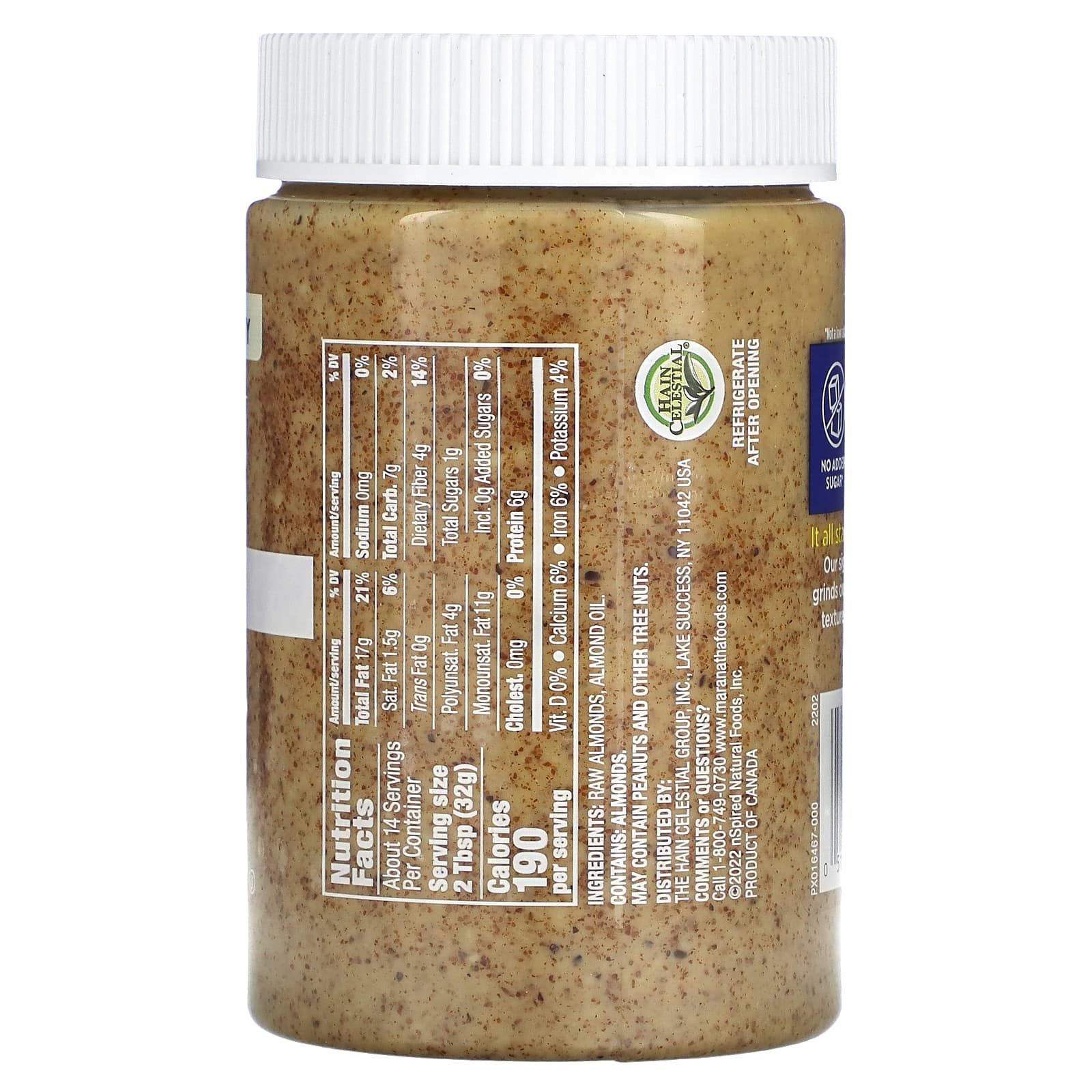 MaraNatha, Natural Raw Almond Butter, Creamy, 16 oz (454 g) - B0046IIIMO