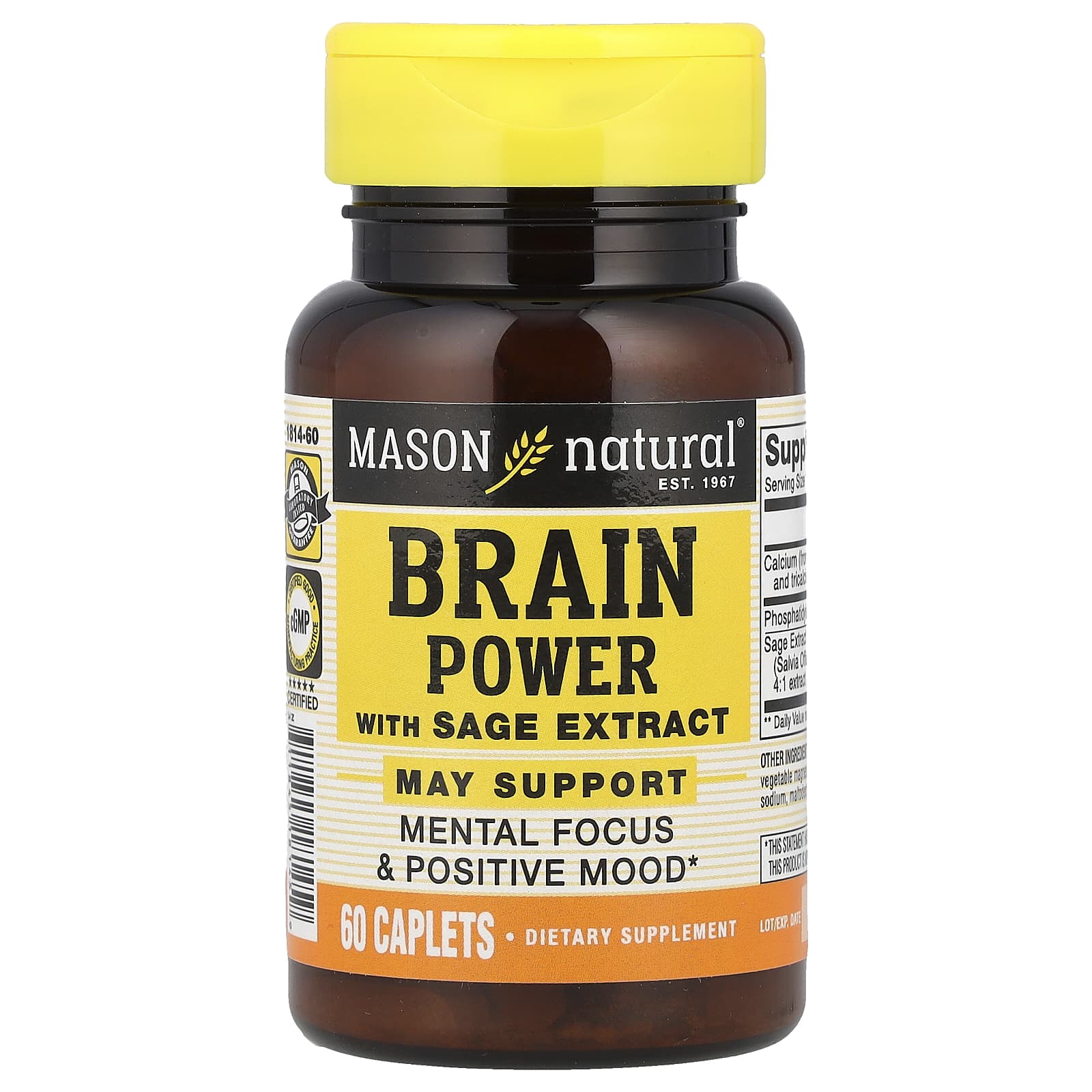 Mason Natural, Brain Power with Sage Extract, 60 Caplets - B0973HYFL9