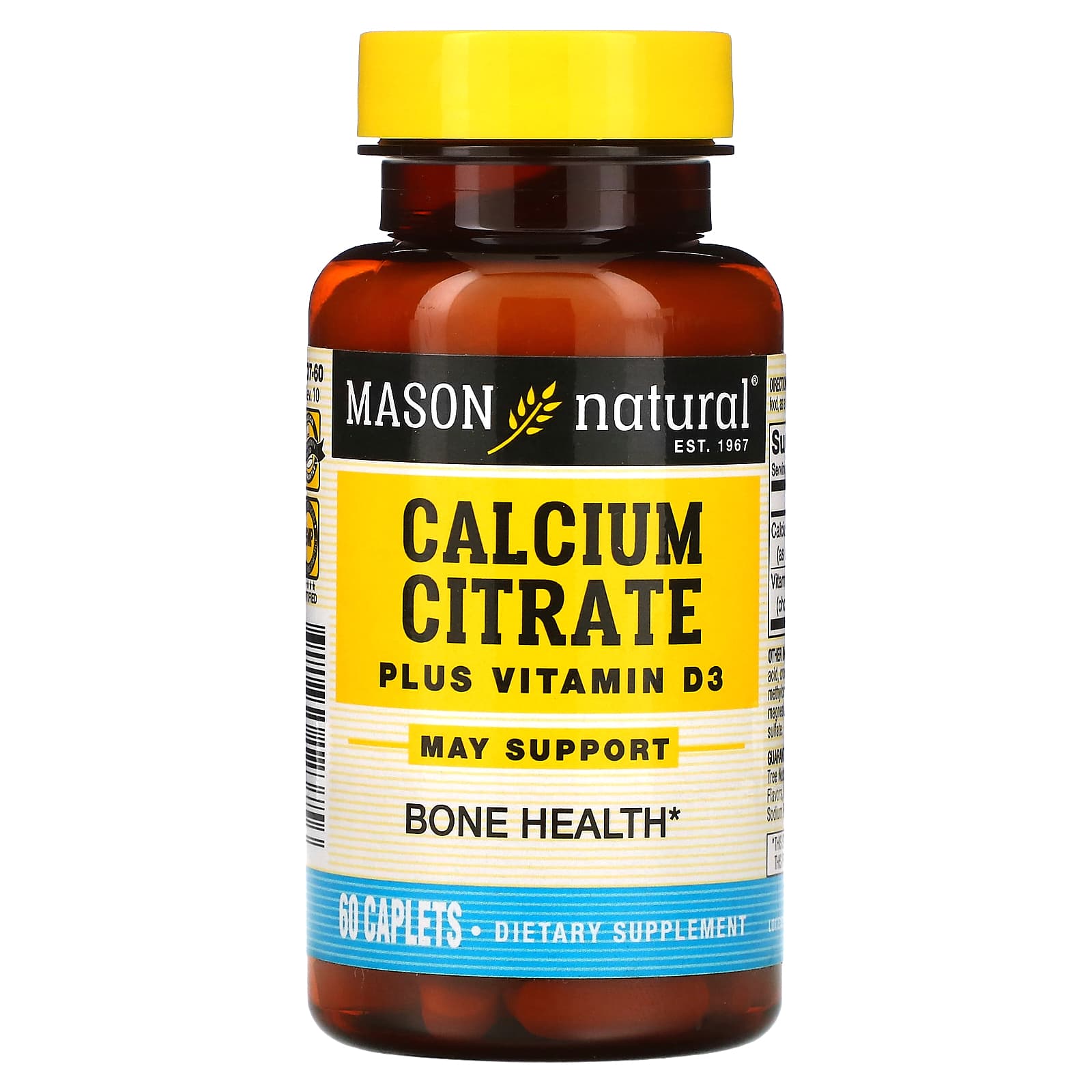 Mason Natural, Calcium Citrate Plus Vitamin D3, 60 Caplets - B00B843M66