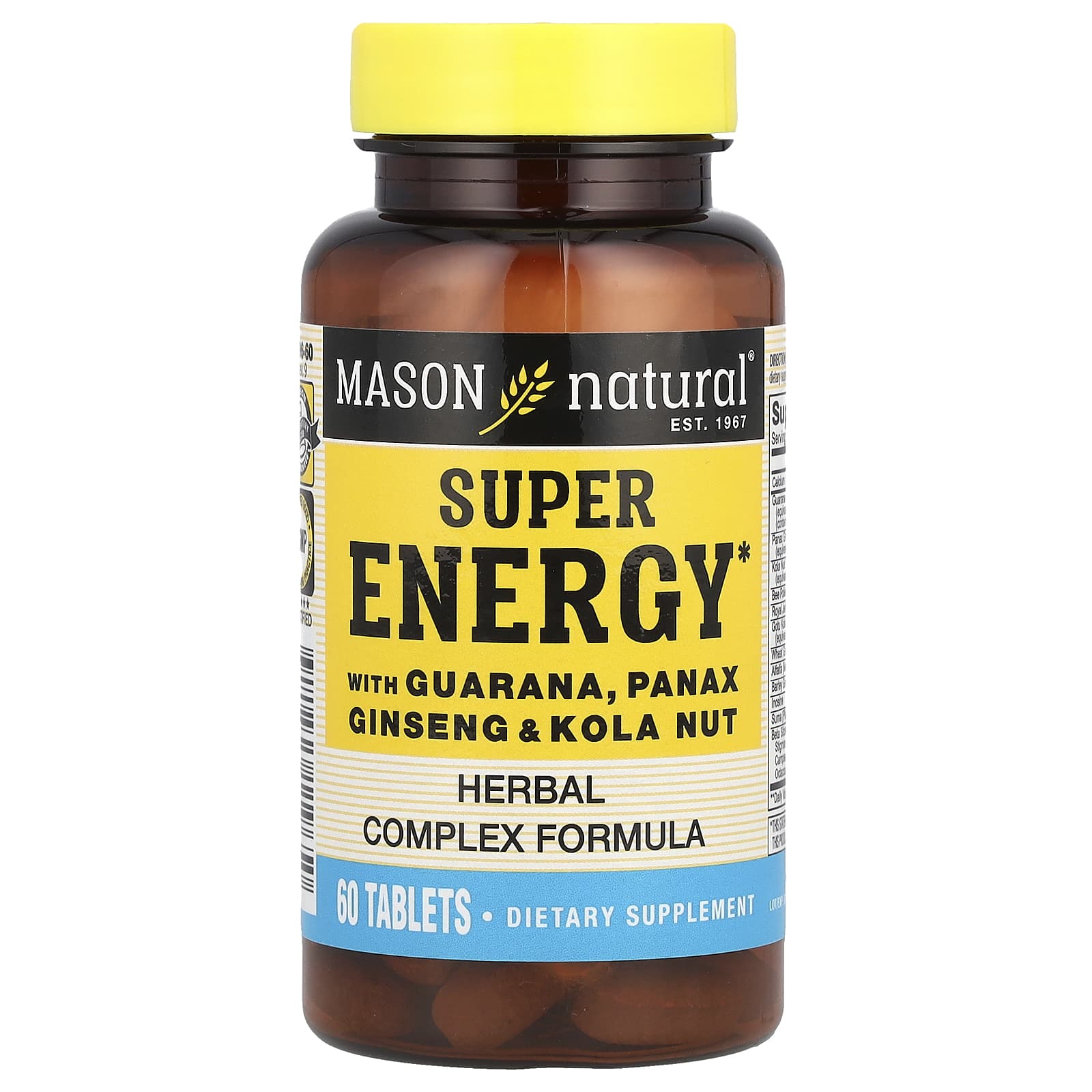 Mason Natural, Energy with Guarana, Panax Ginseng & Kola Nut, 60 Tabs - B00RRHIRCM