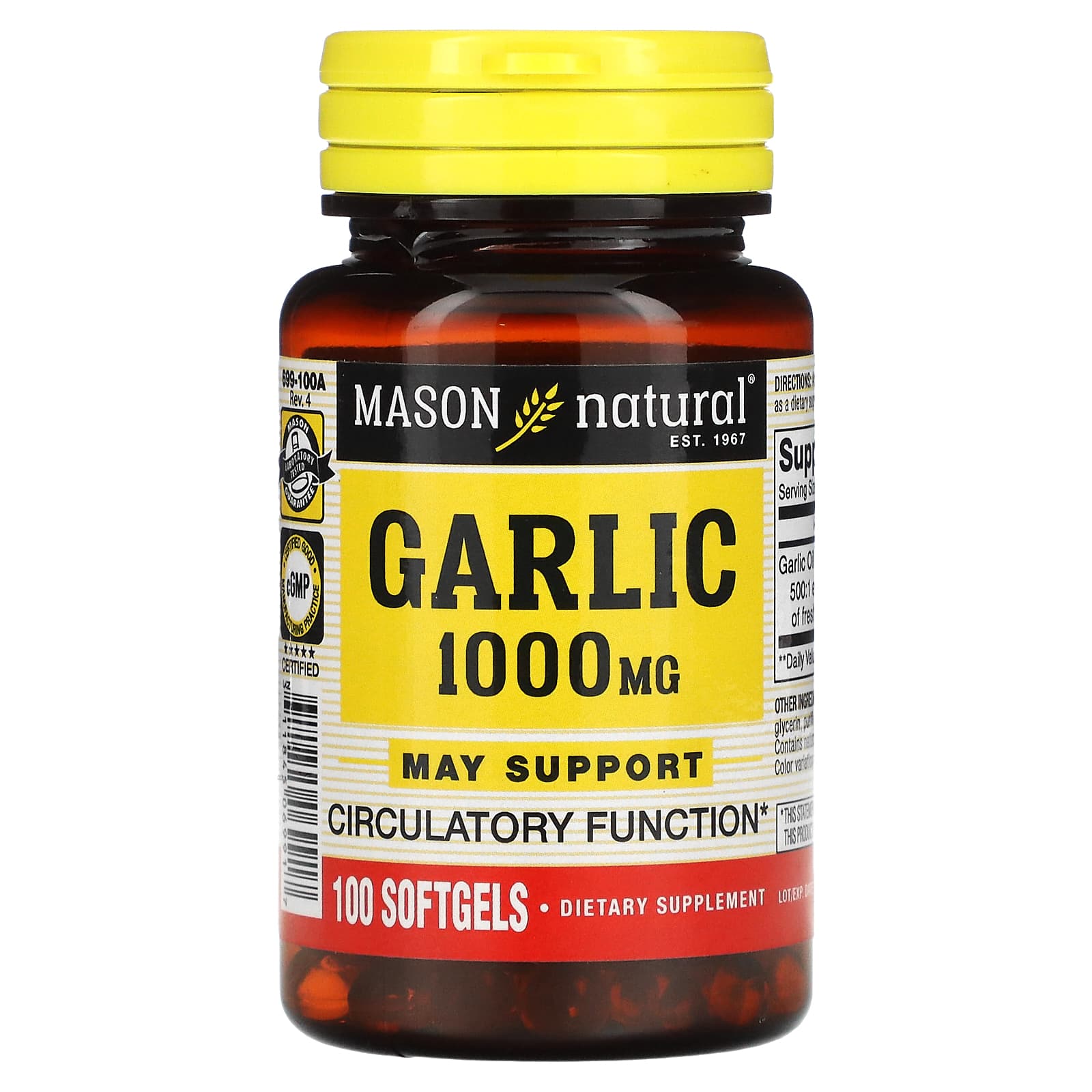 Mason Natural, Garlic Oil, 1,000 mg, 100 Softgels - B00E9MD5HK