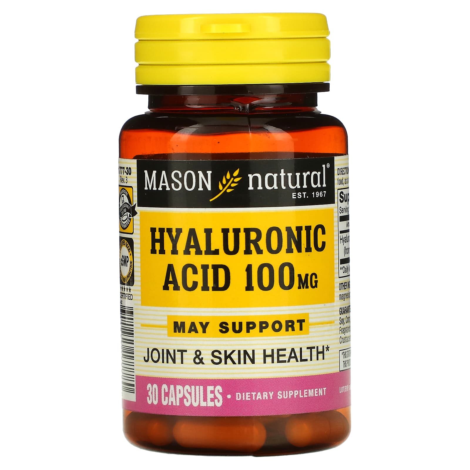 Mason Natural, Hyaluronic Acid, 100 mg, 30 Capsules - B07GQQCPTL