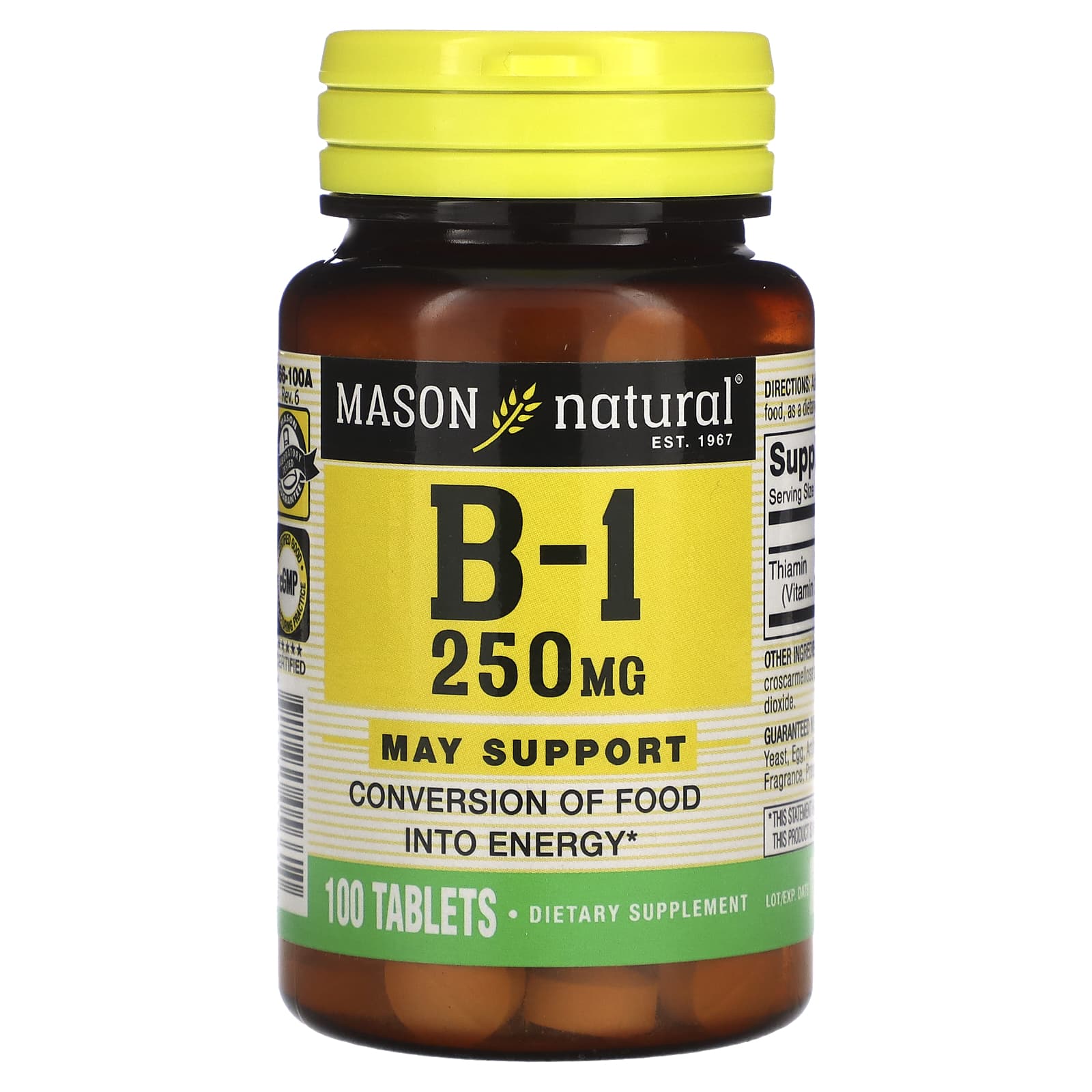 Mason Natural, Vitamin B-1, 250 mg, 100 Tablets - B0050NMR9O