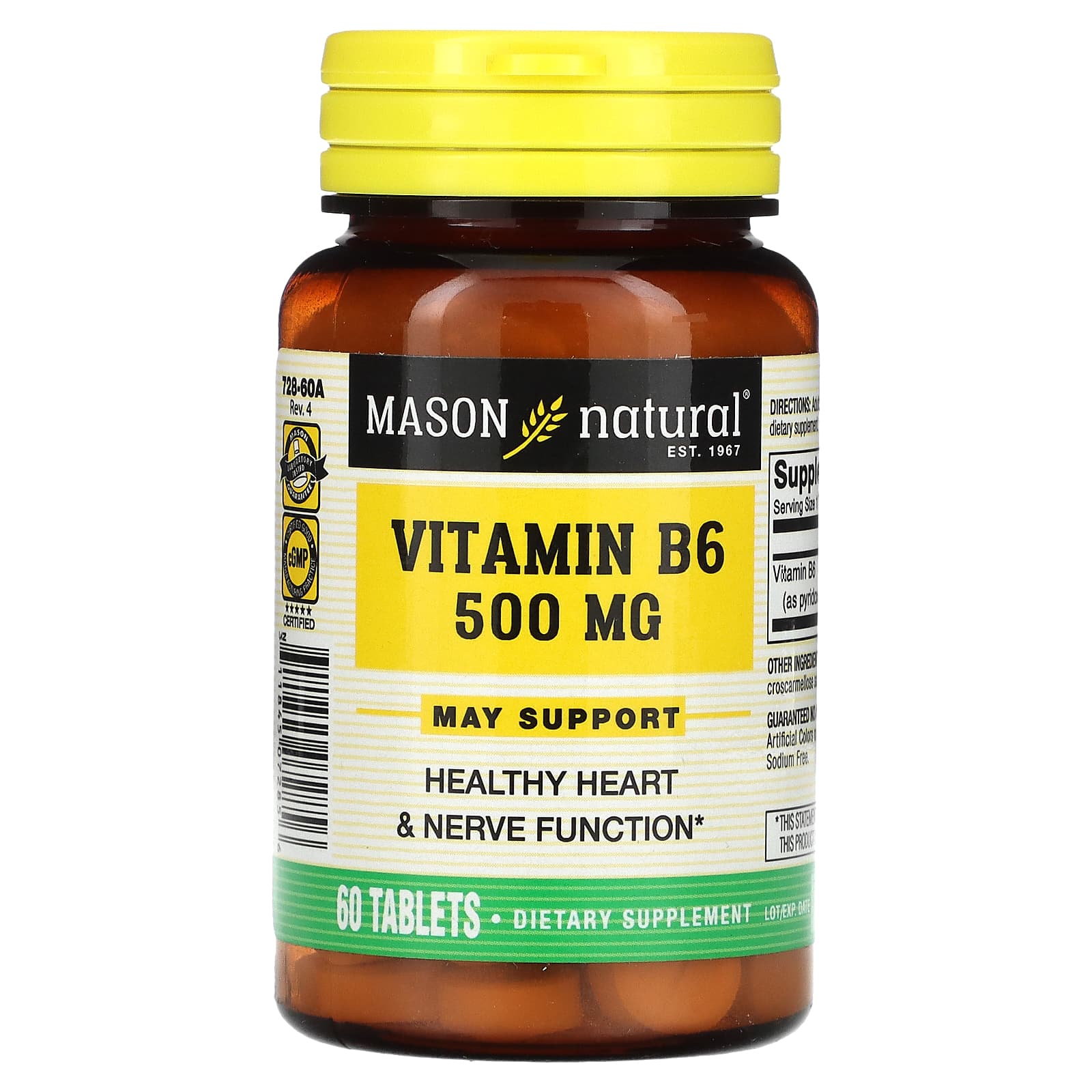 Mason Natural, Vitamin B-6, 500 mg, 60 Tablets