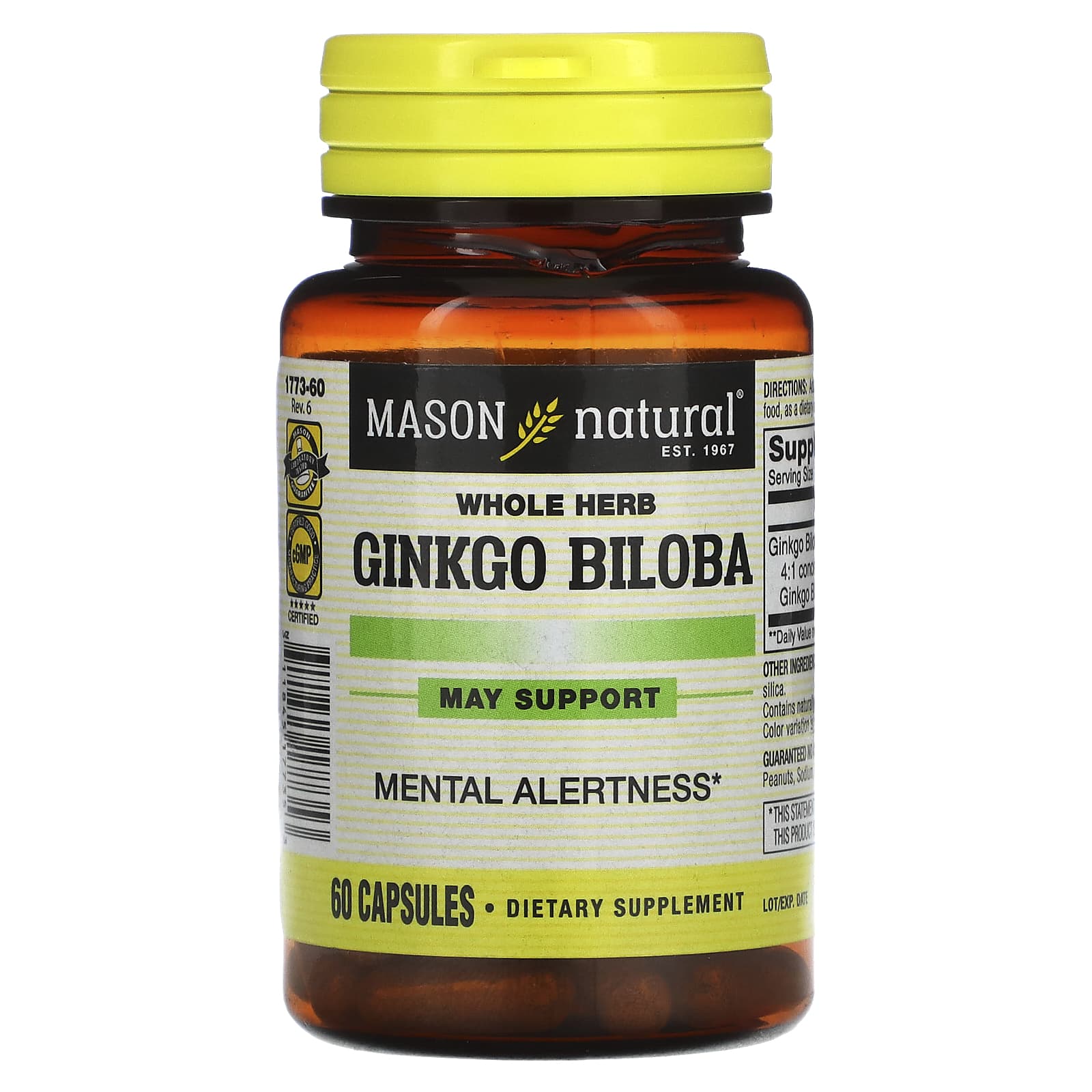Mason Natural, Whole Herb Ginkgo Biloba, 60 Capsules - B073HF9CBM