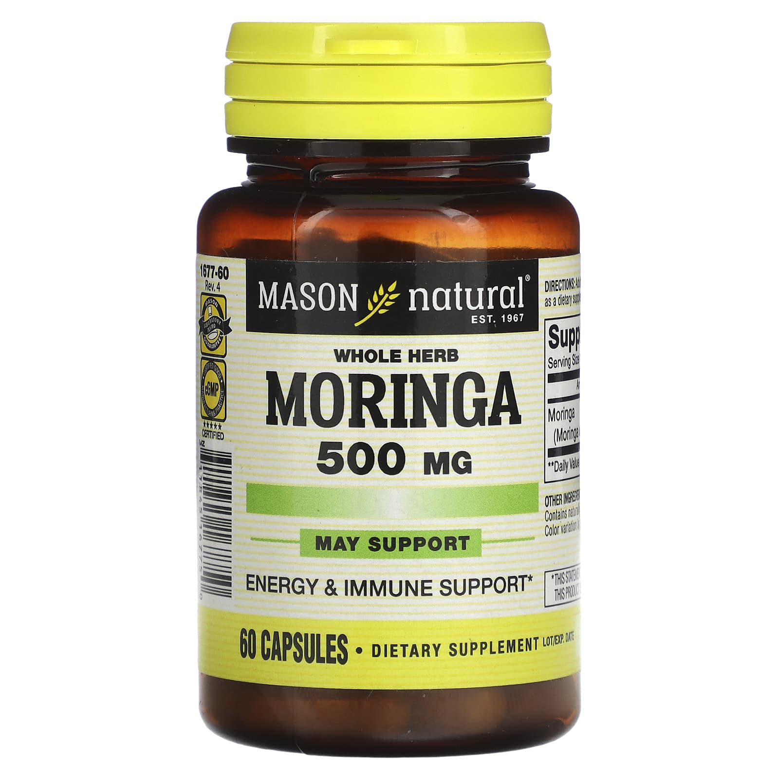 Mason Natural, Whole Herb Moringa, 500 mg, 60 Capsules - B0175JKE8G