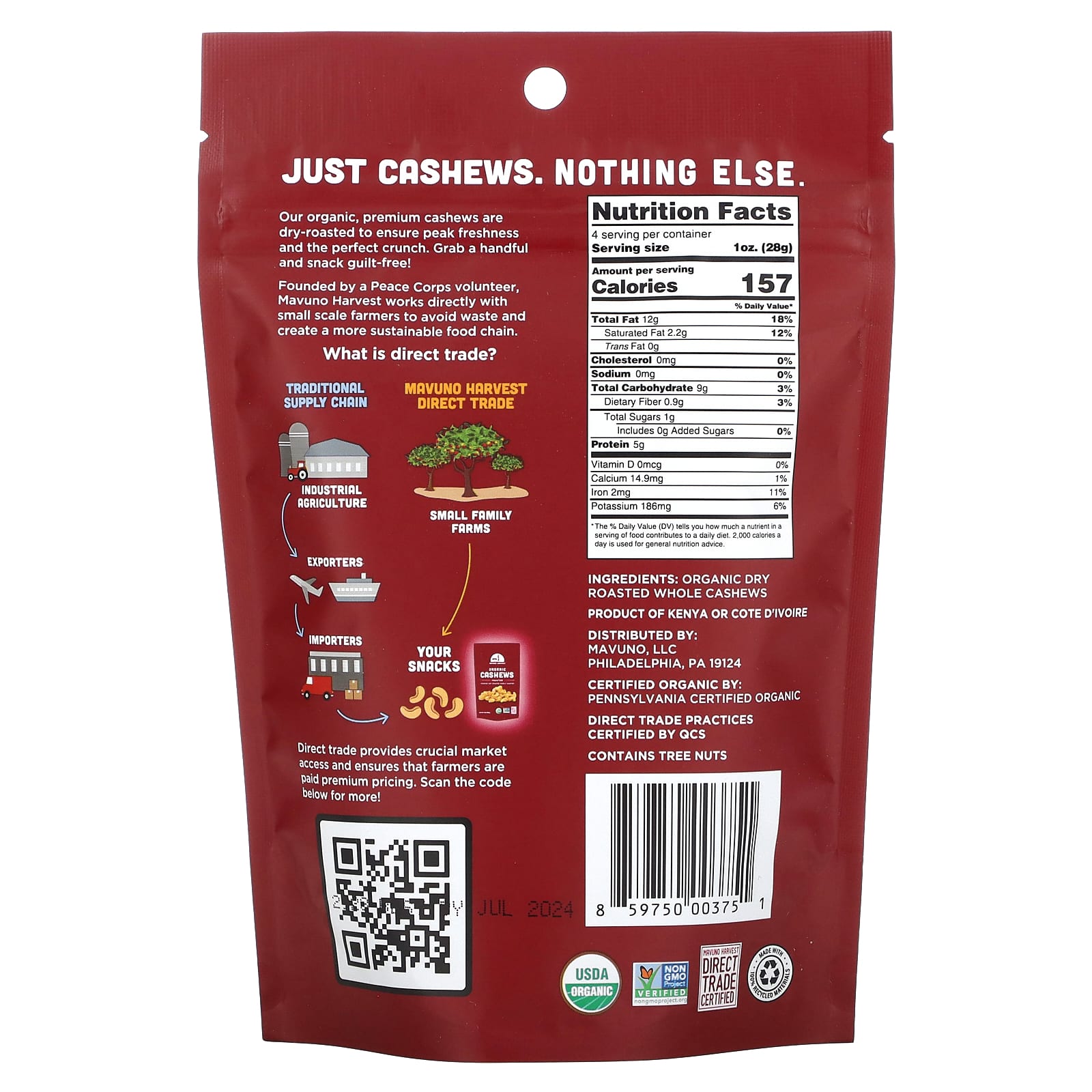 Mavuno Harvest, Organic Cashews, Roasted, 4 oz (112 g) - B07FTY48LZ