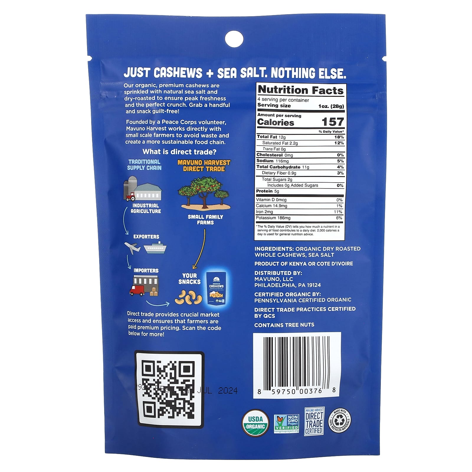 Mavuno Harvest, Organic Cashews, Roasted with Sea Salt, 4 oz (112 g) - B07FTQMGXQ