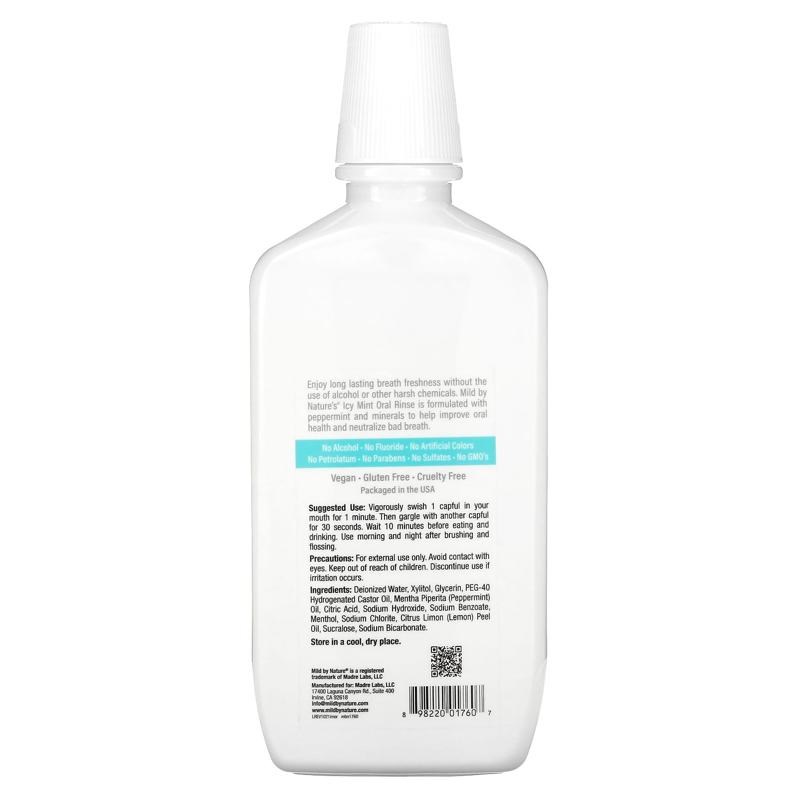 Mild By Nature, Fresh Breath Oral Rinse, No Alcohol, Icy Mint, 16 fl oz (473 ml) - B08LN9DSMZ