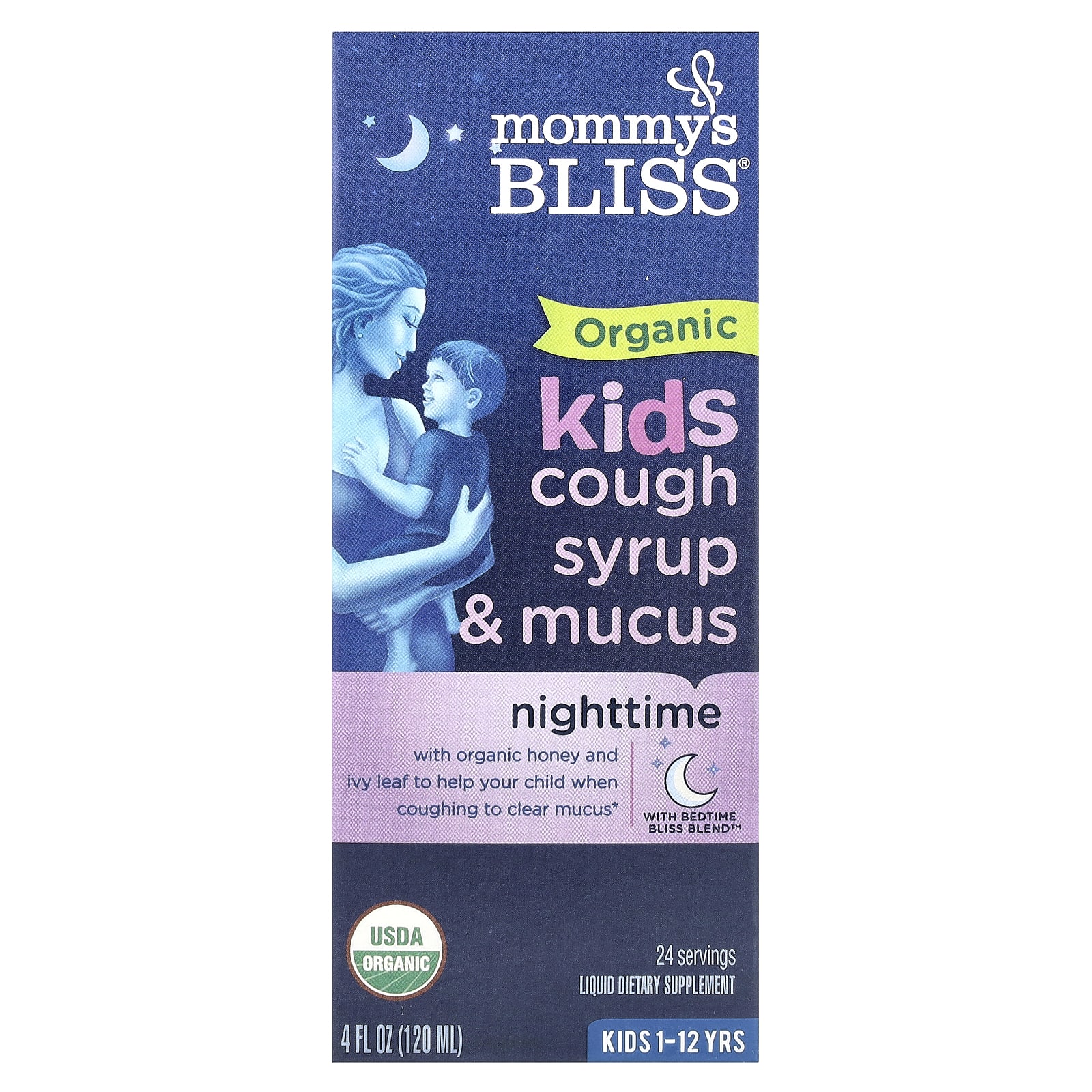 Mommy's Bliss, Kids, Organic Cough Syrup & Mucus, Night Time, 1-12 Yrs, 4 fl oz (120 ml) - B07HBZNHJF