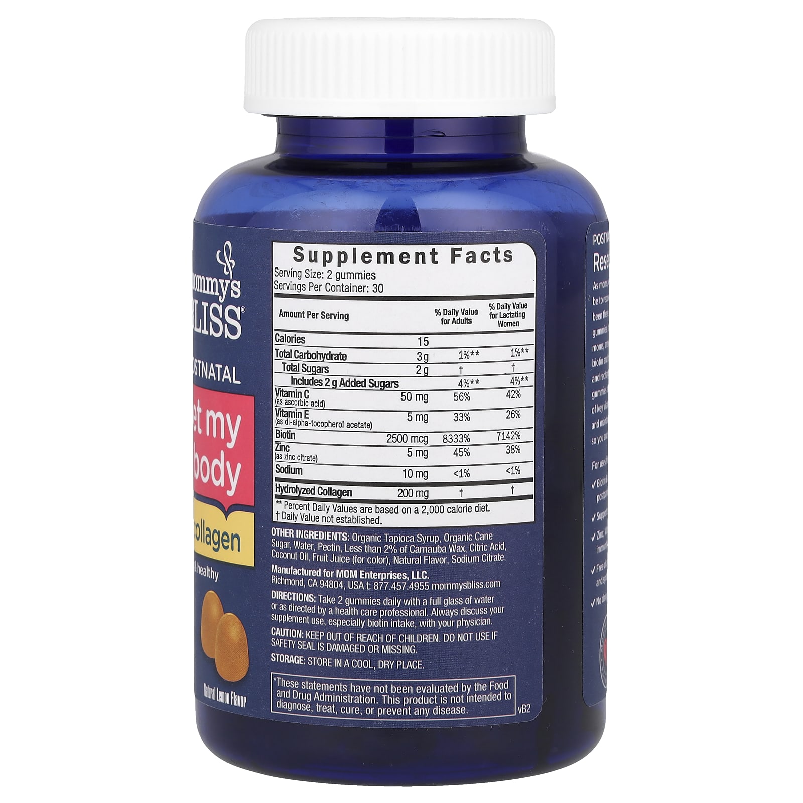 Mommy's Bliss, Postnatal Reset My Body With Biotin & Collagen, Natural Lemon, 60 Gummies - B0BYTVLD8X